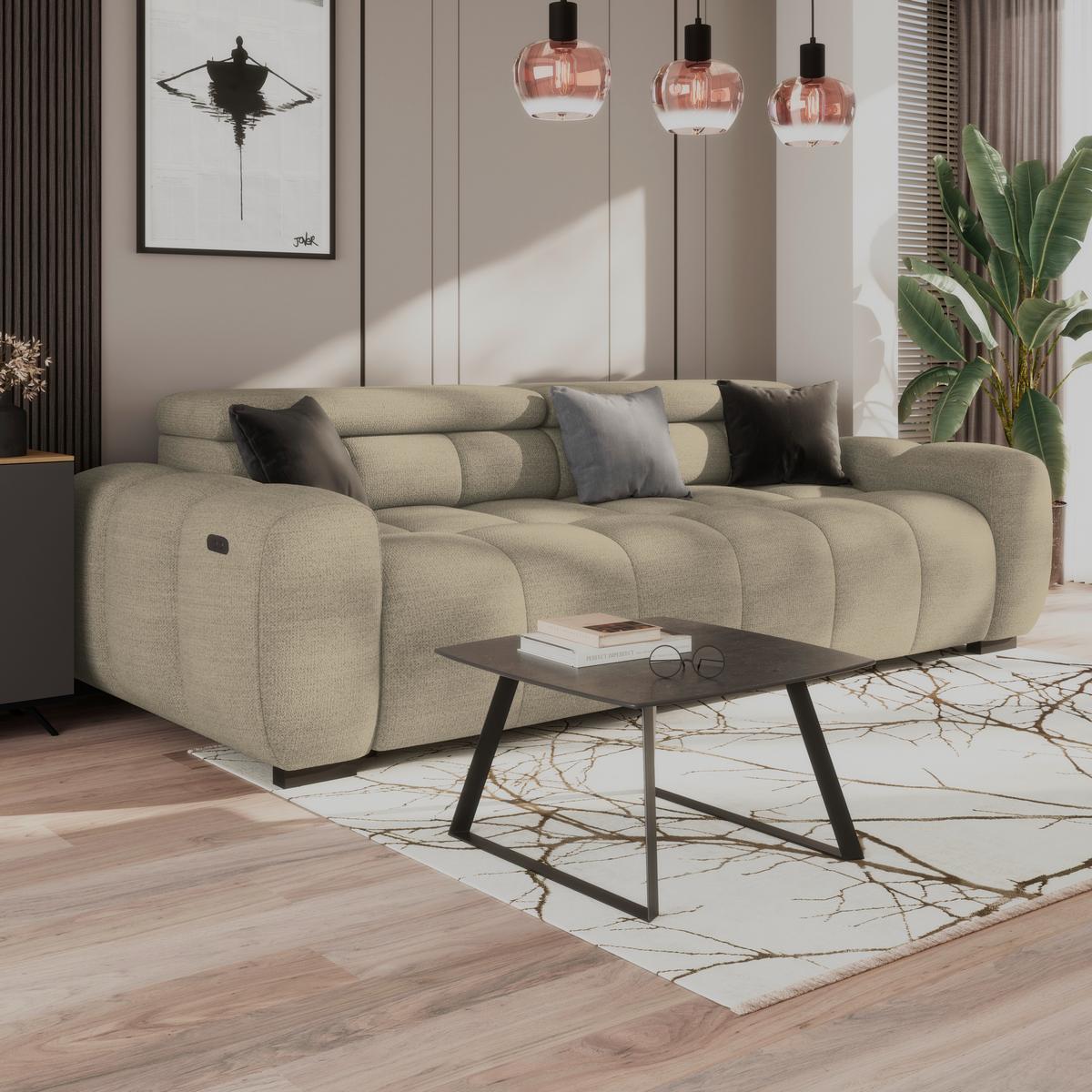 Bigsofa Bull Webstoff beige, B: 248 cm - Beige/Schwarz, Design, Textil (248/77-97/108cm) - Luca Bessoni