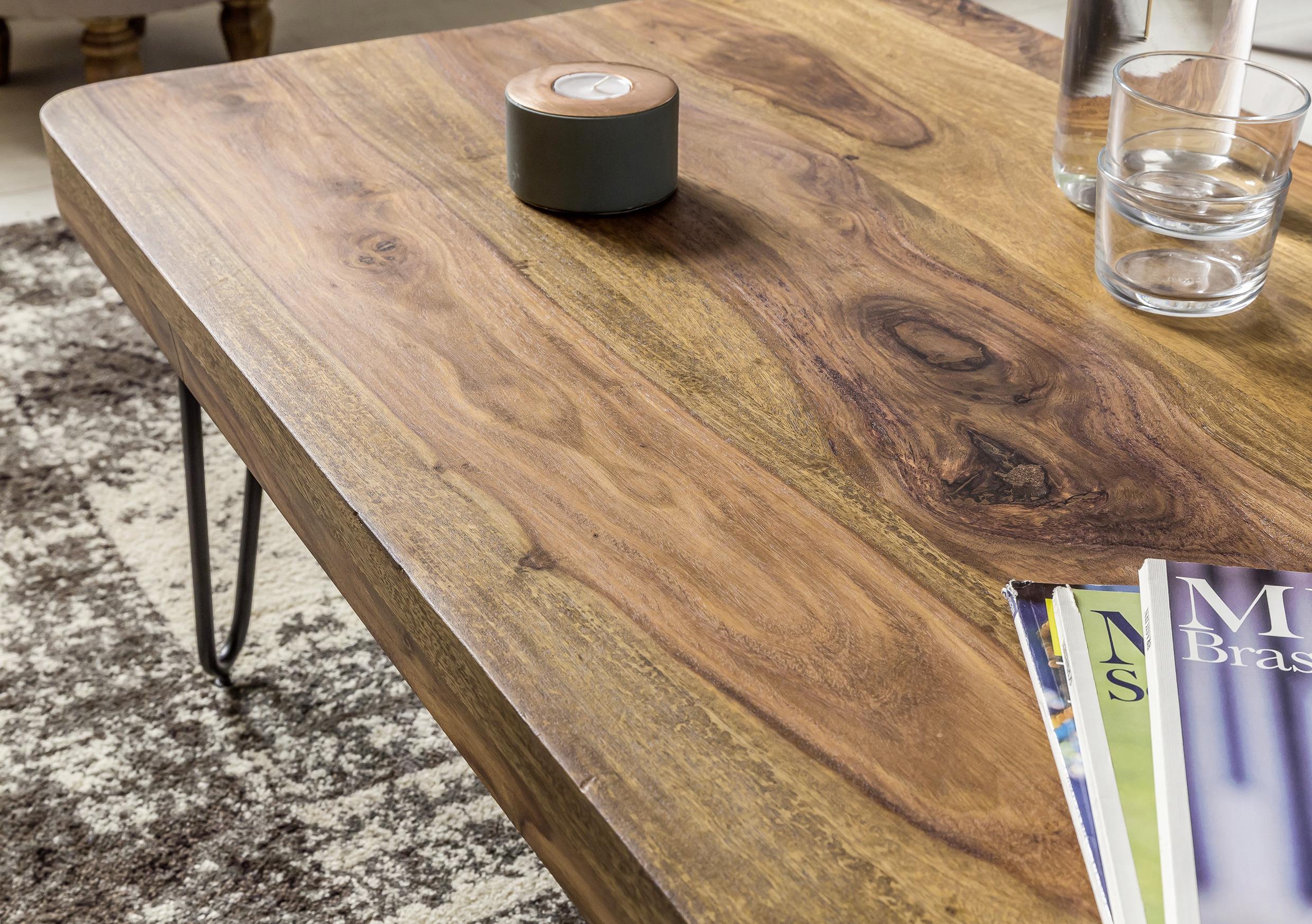 MID.YOU Couchtisch mit Holzplatte Bagli, Sheesham/Schwarz