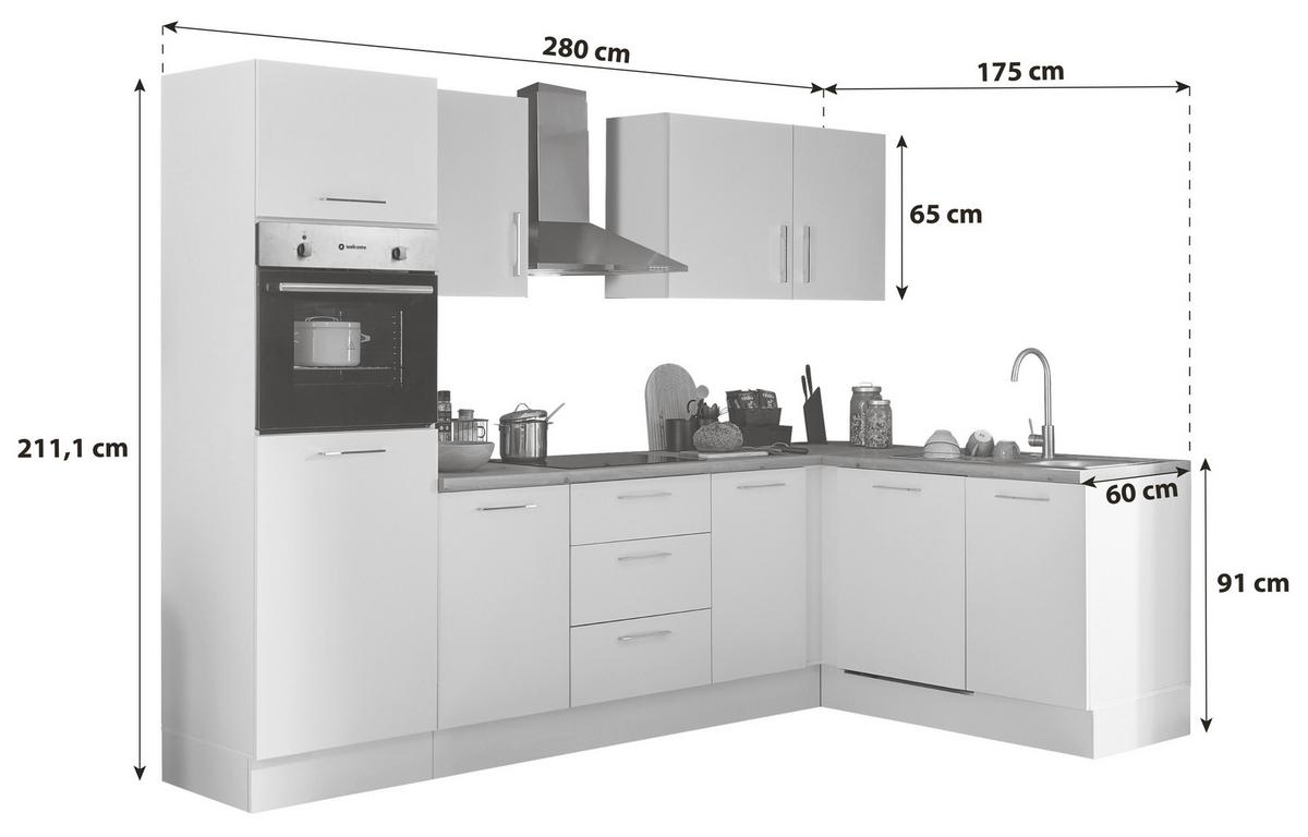 Eckküche Dekor Weiß/eiche Dekor 280x175 Cm - Weiß/Eiche Artisan, Basics, Holzwerkstoff (280/175cm) - MID.YOU