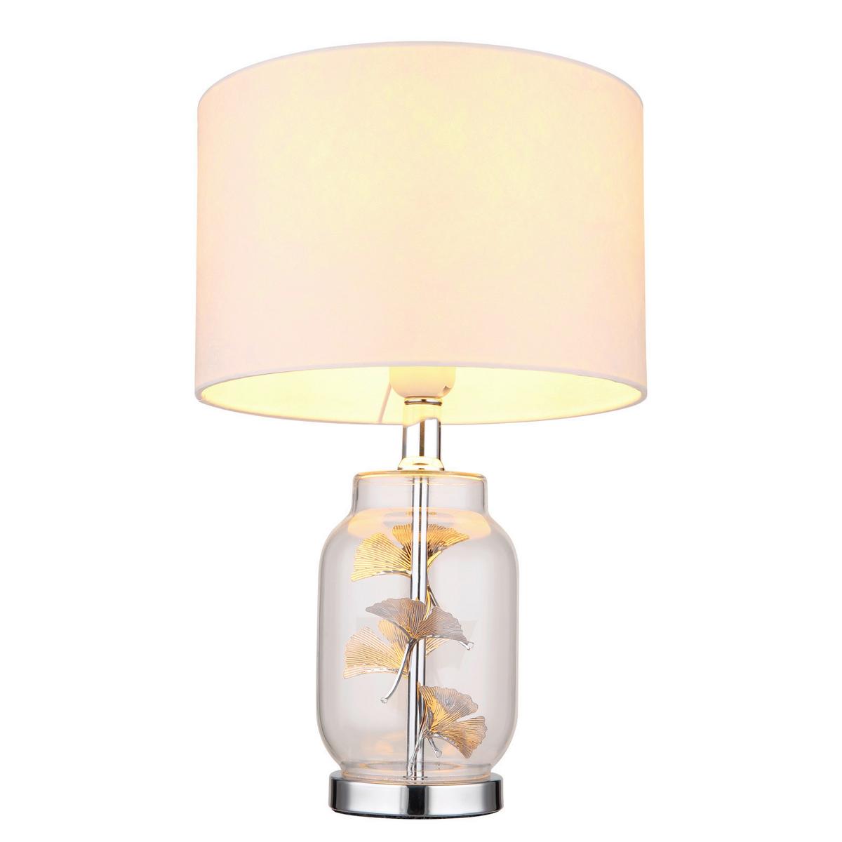 Tischleuchte Ginko 24141c - Chromfarben/Transparent, KONVENTIONELL, Glas/Textil (25/38cm) - Globo