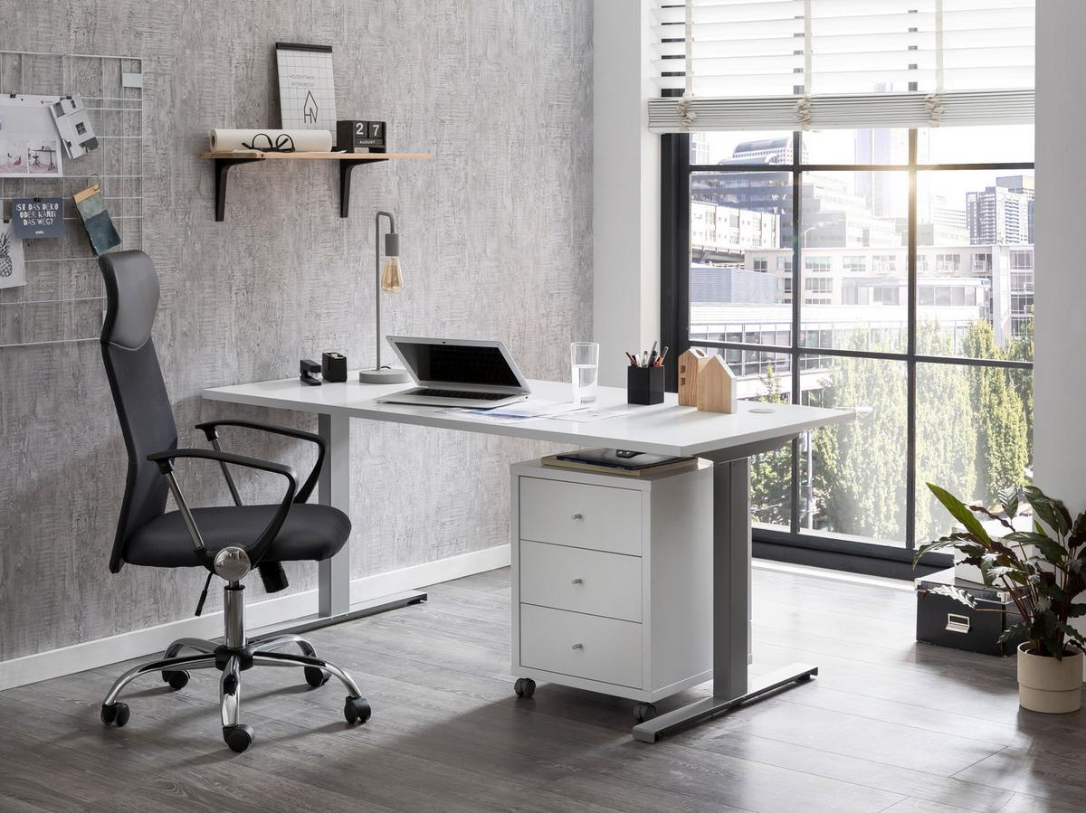 Schreibtisch höhenverstellbar B 160 H 70-120 cm Office, Weiß - Silberfarben/Weiß, KONVENTIONELL, Holzwerkstoff/Metall (160/75/70,5(117)cm) - MID.YOU