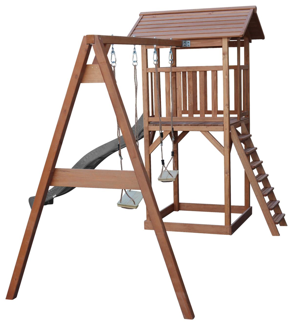 Spielturm A025.122.80 - Braun/Grau, KONVENTIONELL, Holz/Kunststoff (356,6/241,9/349cm) - Ambia Garden