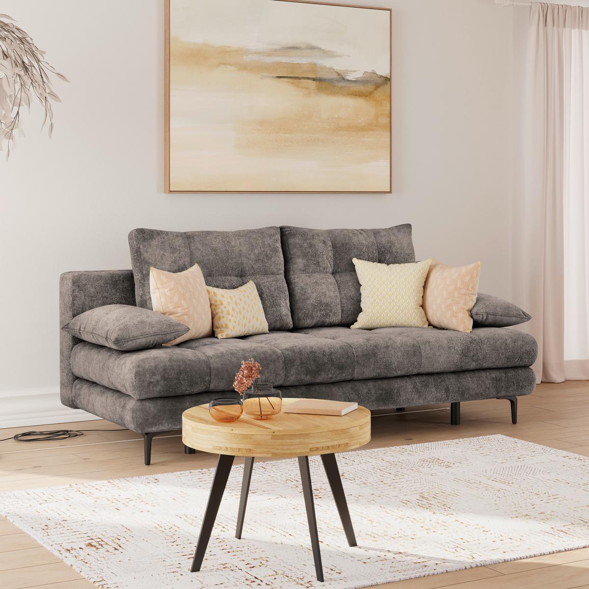 Rozkladacia pohovka PERLA, grafitový velúr - čierna/grafitová, Konventionell, kov/textil (203/94/96cm)