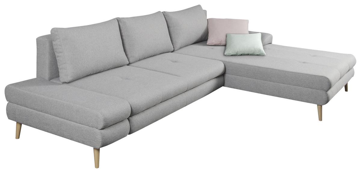 Ecksofa Mit Schlaffunktion + Bettkasten Floby, Webstoff - Erlefarben/Hellgrau, Trend, Textil (313/215cm) - MID.YOU