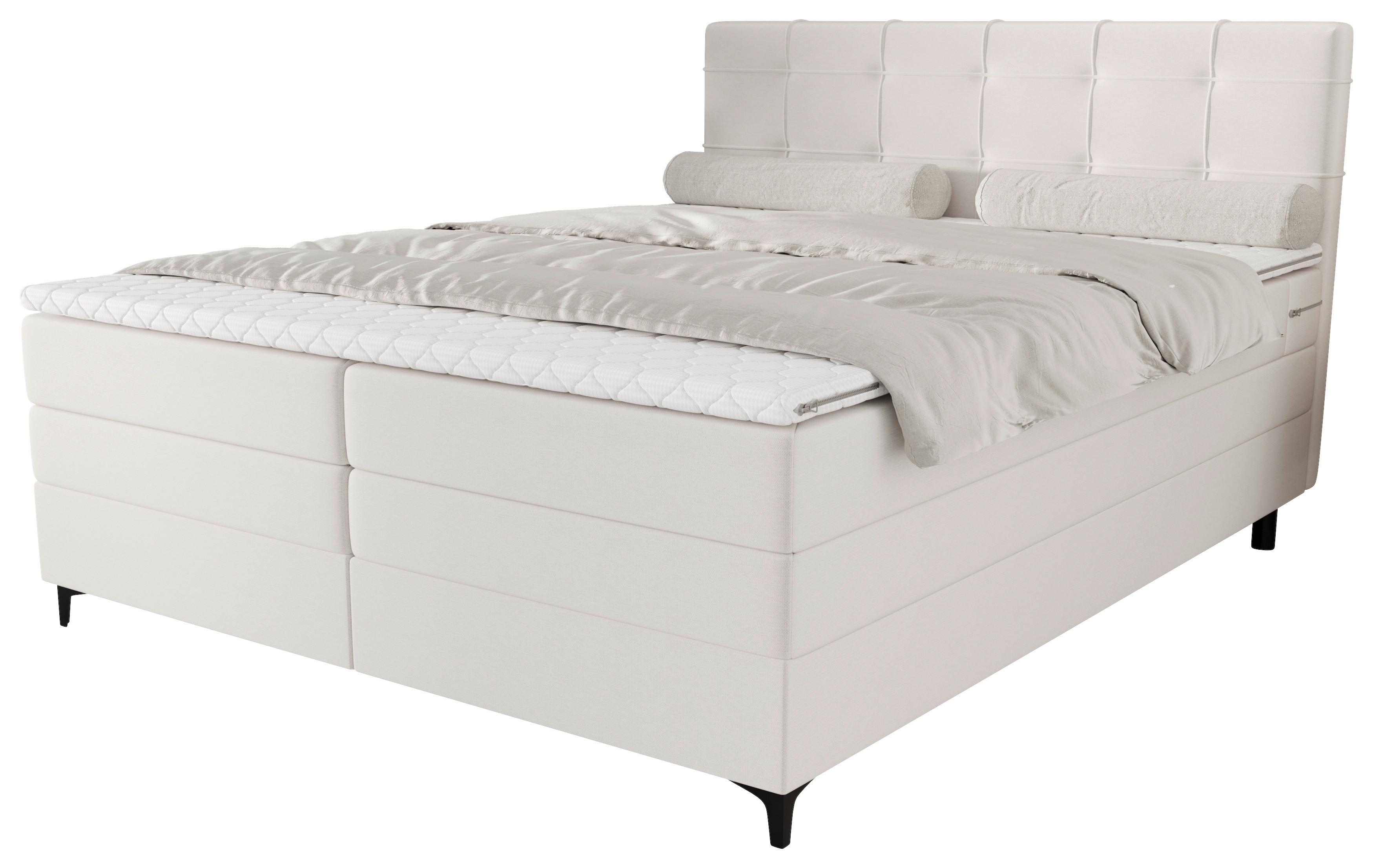 Boxspringbett Mitto mit Topper 180x200 cm - Creme/Schwarz, KONVENTIONELL, Textil/Metall (180/200cm)