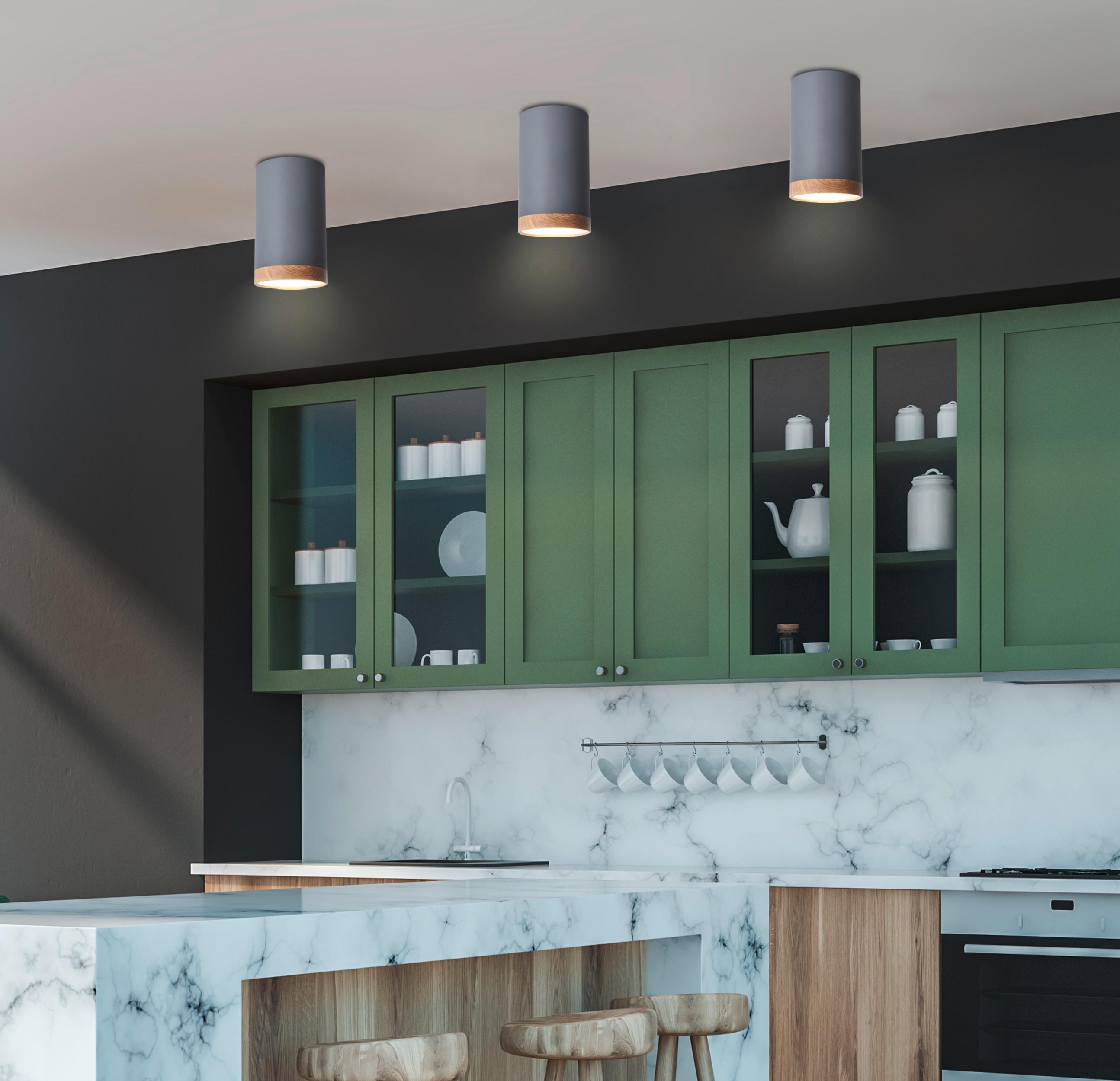 LED-Deckenleuchte Ø 8,8 cm 1-Flammig, Grau/Wood - Design, Metall (8.8/8.8/15cm)