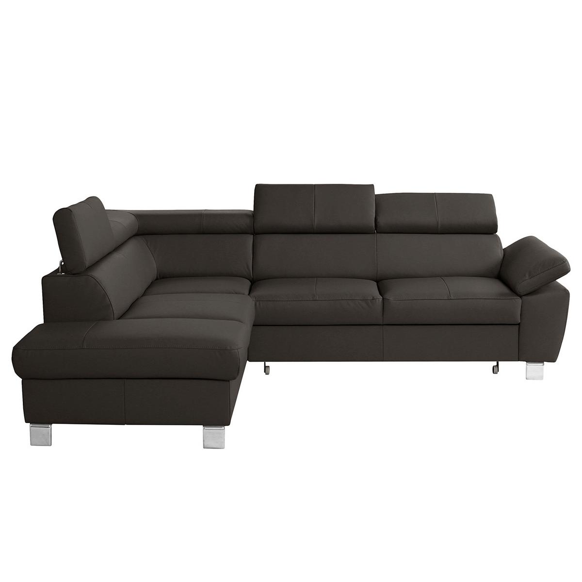 Ecksofa Lugano Teilleder Dunkelbraun 208x248 - Chromfarben/Dunkelbraun, Design, Leder/Textil (208/248cm) - Livetastic