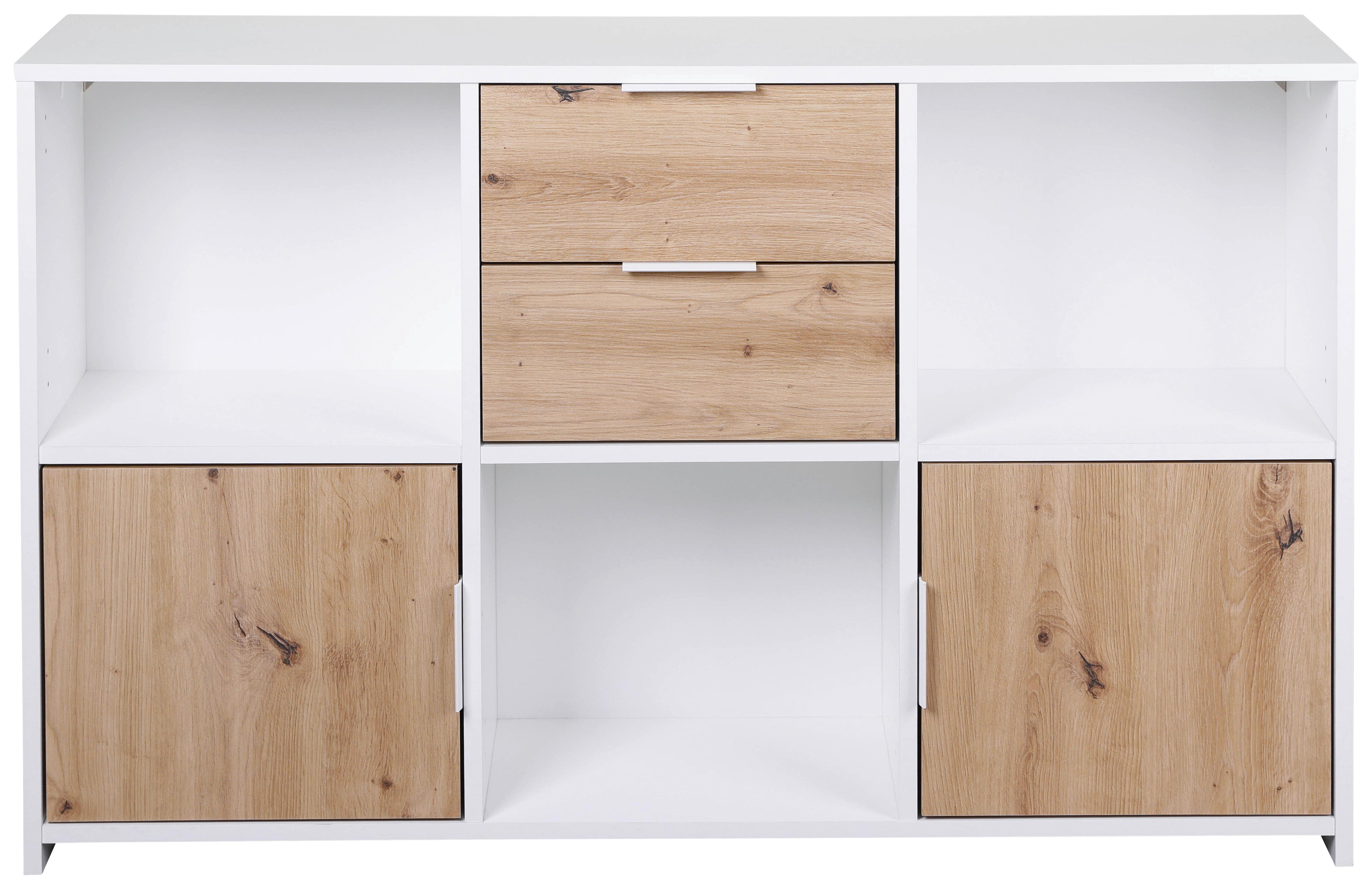 Kommode 120cm Pepeto, Weiß - Eiche Artisan/Weiß, Design, Holzwerkstoff (120/77/30cm) - Livetastic