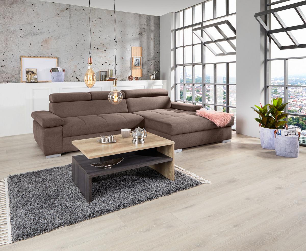 Ecksofa Mit Bettkasten Perry Braun 292x183 Cm - Silberfarben/Braun, Design, Textil (292/183cm) - Livetastic