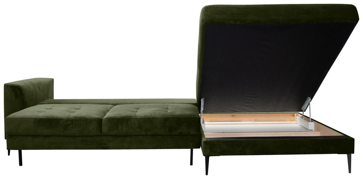 Ecksofa Mit Schlaffunktion & Bettkasten Luzi Dunkelgrün - Dunkelgrün/Schwarz, MODERN, Textil (280/168cm) - Trendmanufaktur