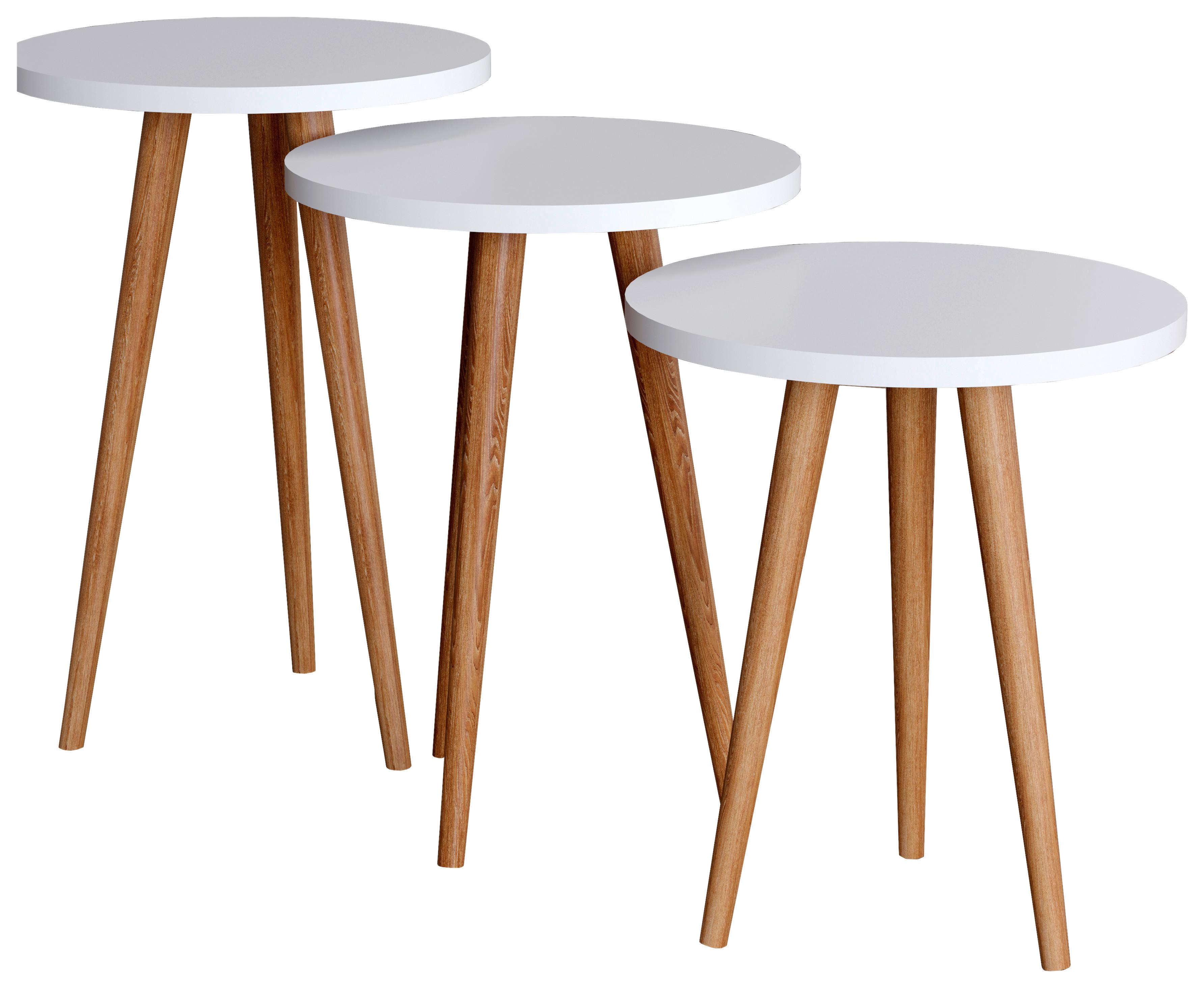 Beistelltischset Barilo Weiß, Honigeiche Dekor 3--teilig - Honigeiche/Weiß, Design, Holzwerkstoff (34/34/42-47-52cm) - MID.YOU