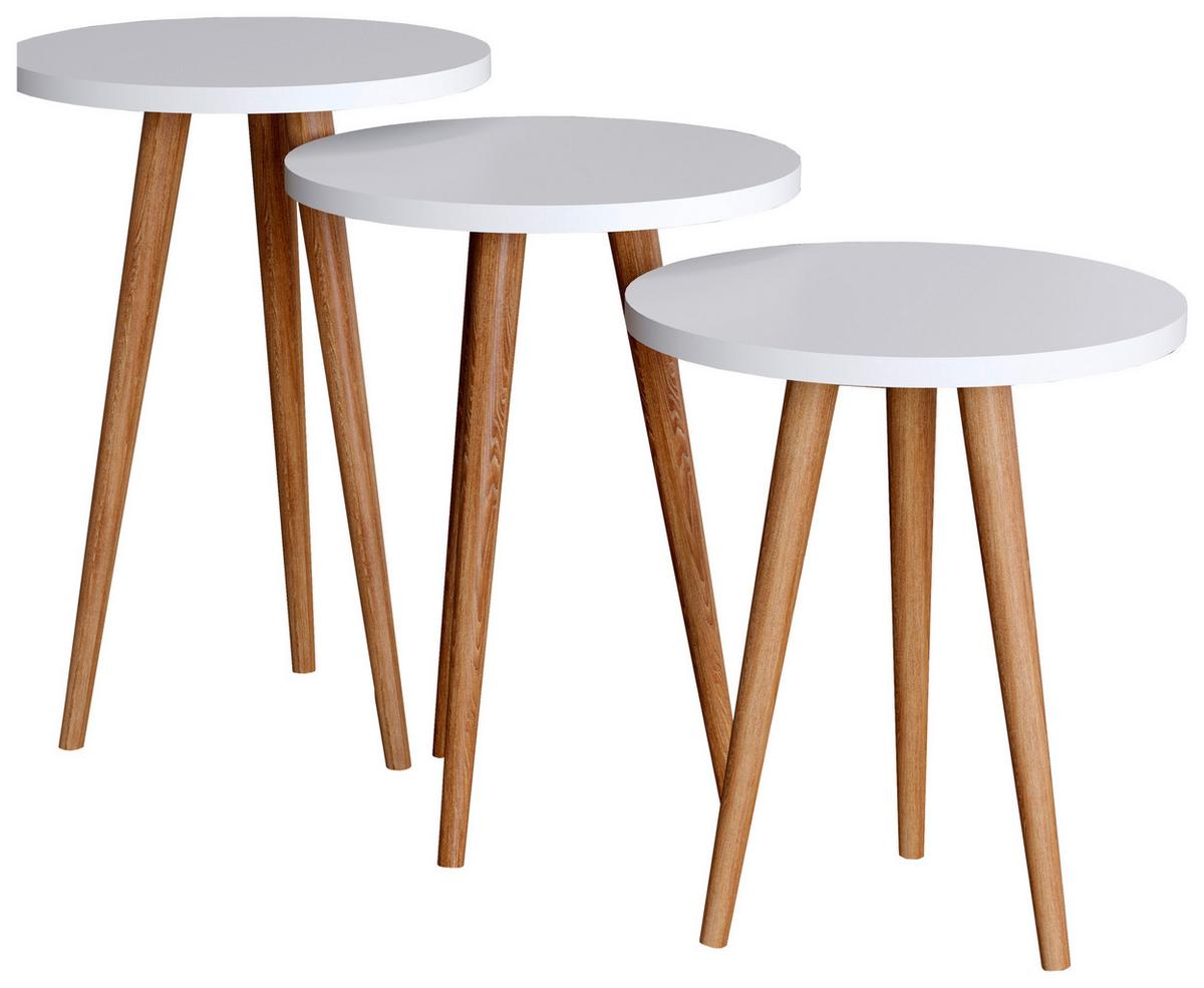 Beistelltischset Barilo Weiß, Honigeiche Dekor 3--teilig - Honigeiche/Weiß, Design, Holzwerkstoff (34/34/42-47-52cm) - MID.YOU