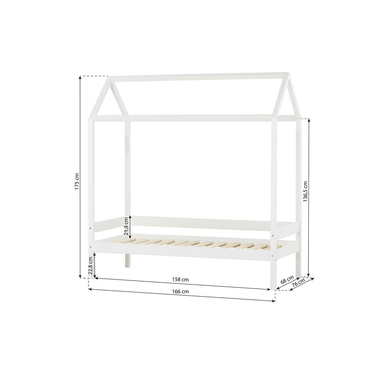 Hausbett Eco Comfort Weiß, Lf: 70x160 Cm - Weiß/Naturfarben, MODERN, Holz (70/160cm) - MID.YOU