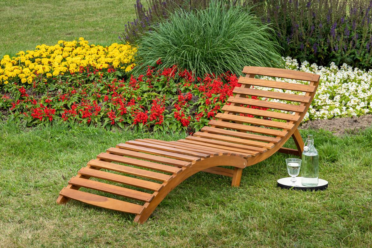 Gartenliege Honopu Holz Klappbar mit Auflage - Grau/Akaziefarben, KONVENTIONELL, Holz/Textil (54/60/180cm) - Gardenson