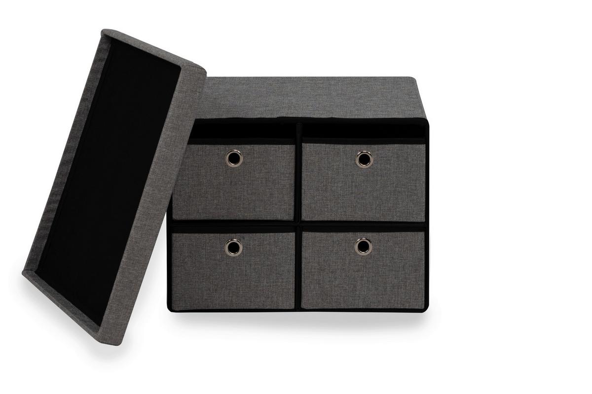 Hocker Halmstad Textil Grau, Box Mit Deckel - Grau, Trend, Wellpappe/Textil (50,5/40/38cm)