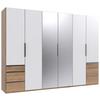 Drehtürenschrank Mit Spiegel + Laden 300cm Level 36a, Weiß - Eichefarben/Weiß, MODERN, Glas/Holzwerkstoff (300/216/58cm) - MID.YOU