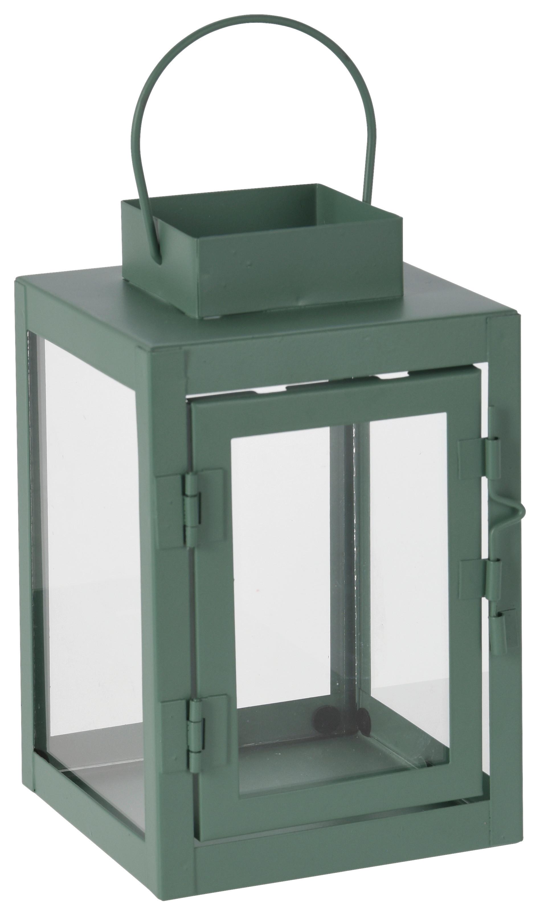 Laterne Karen Metall Grün H: 16 cm mit Vier Fenster - Grün, Basics, Metall (10/10/16cm)