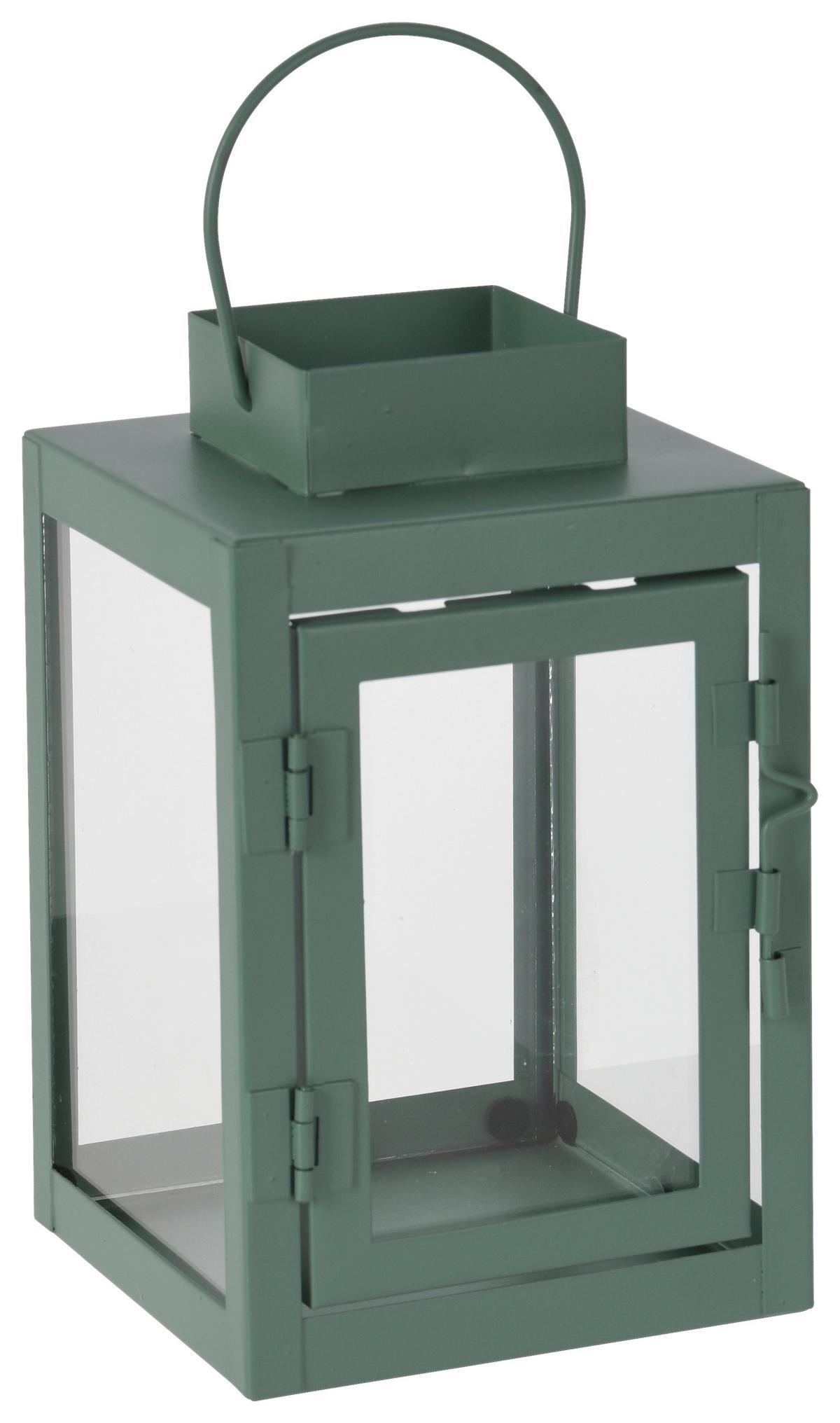 Laterne Karen Metall Grün H: 16 cm mit Vier Fenster - Grün, Basics, Metall (10/10/16cm)