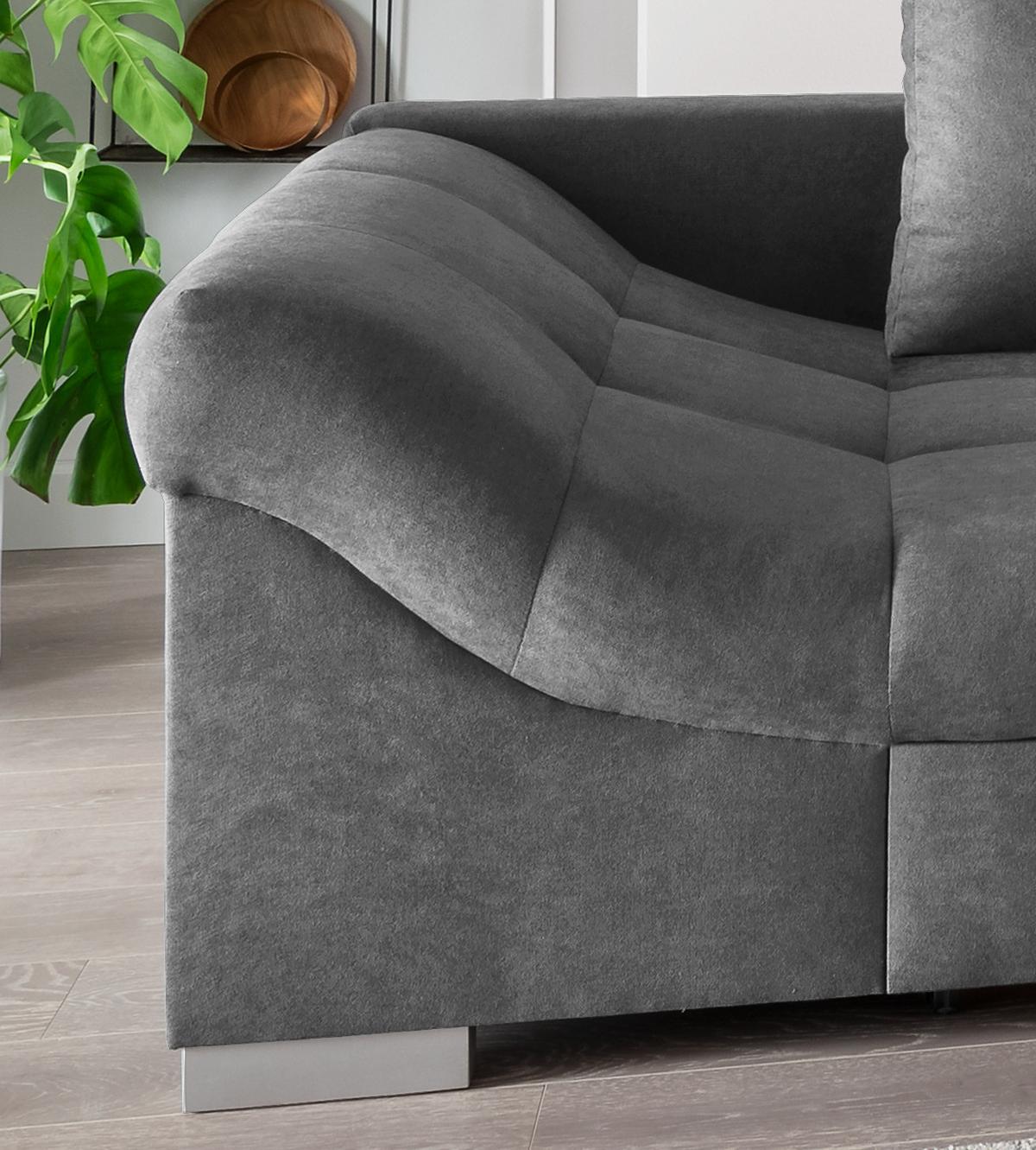 Eckschlafsofa Alvito Dunkelgrau S: 298/202 cm - Dunkelgrau/Silberfarben, Design, Textil (298/202cm) - MID.YOU