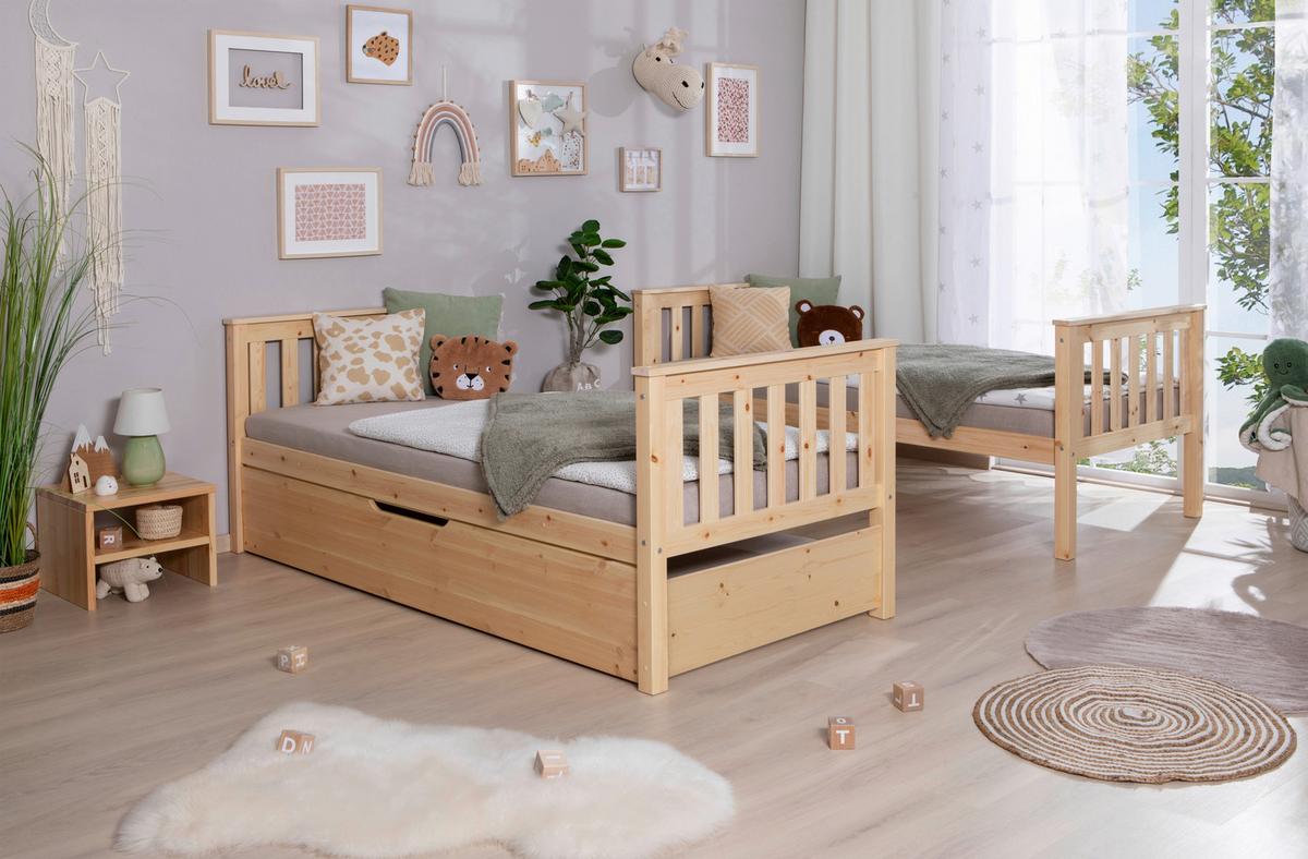 Etagenbett Sammy Kiefer Massiv Inkl. Bettkasten + Leiter - Naturfarben, MODERN, Holz (90/200cm) - MID.YOU