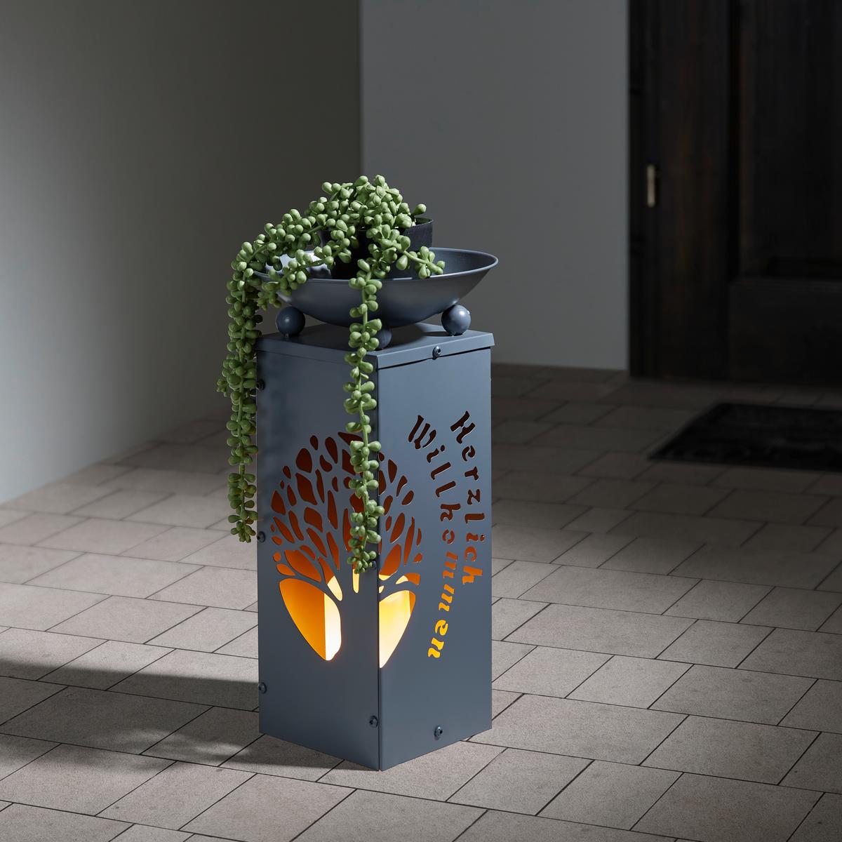 Dekosäule Mit Schale Welcome H: 39 Cm - Grau, Basics, Metall (21/21/39cm)