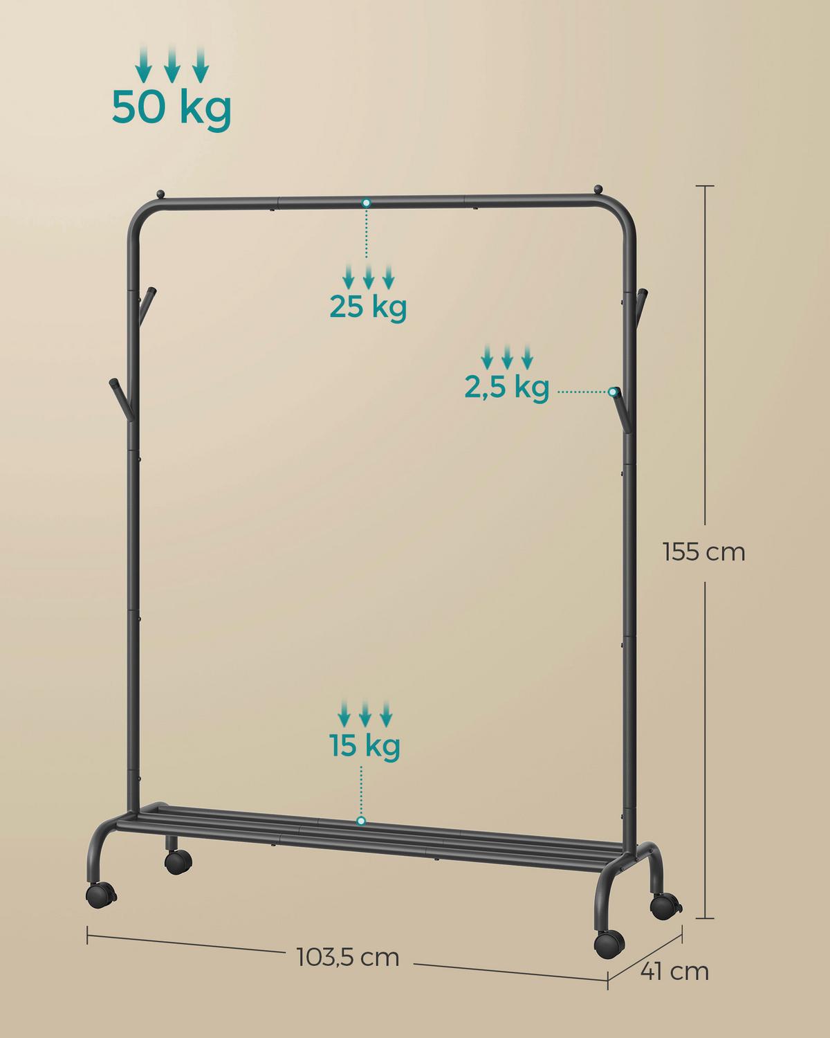Kleiderwagen Schwarz B: 103,5 Cm - Schwarz, Basics, Kunststoff/Metall (103,5/155/41cm)