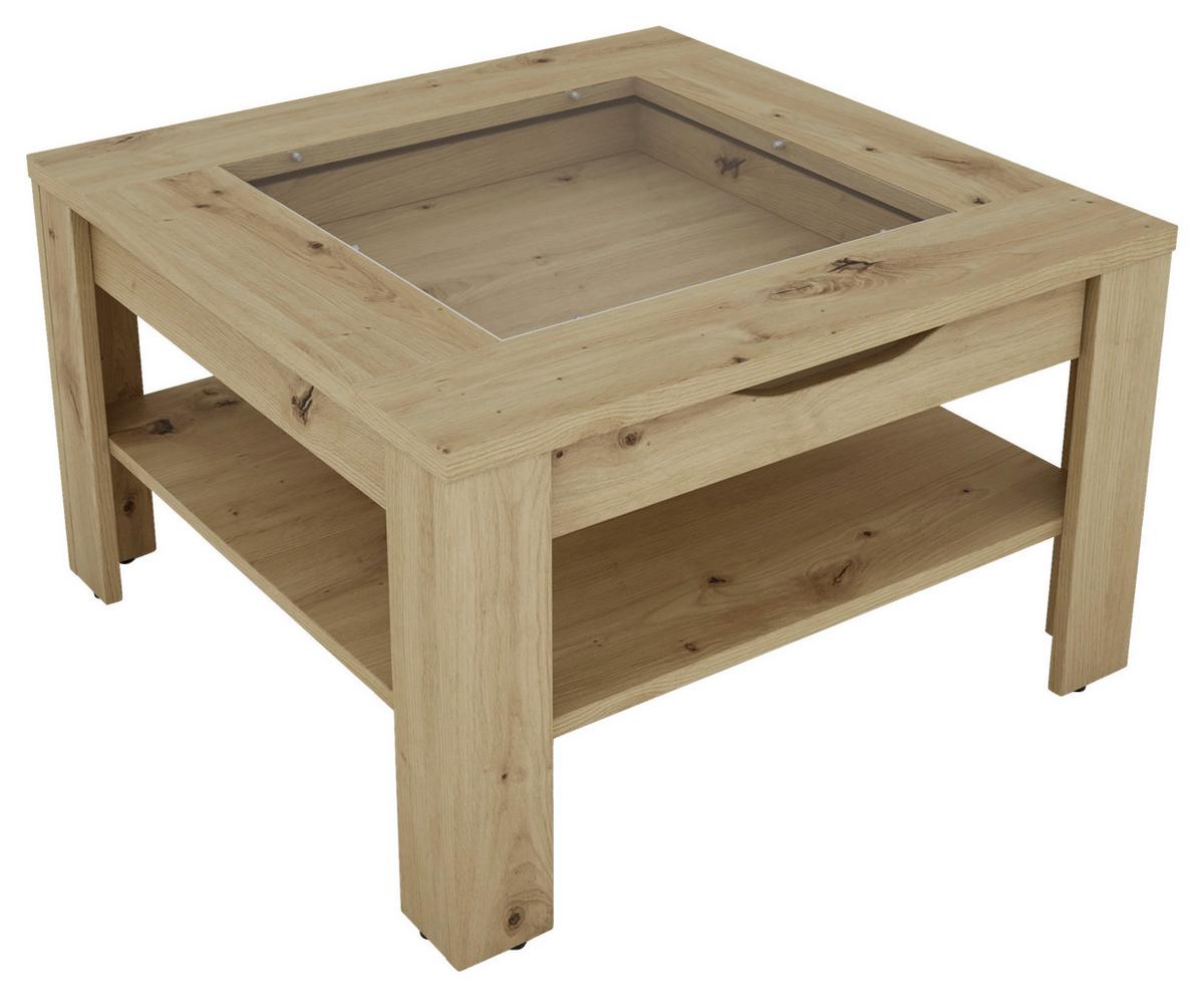 Couchtisch Ralph Eiche Artisan B: 67 Cm - Eiche Artisan, Design, Glas/Holzwerkstoff (67/43/67cm) - MID.YOU