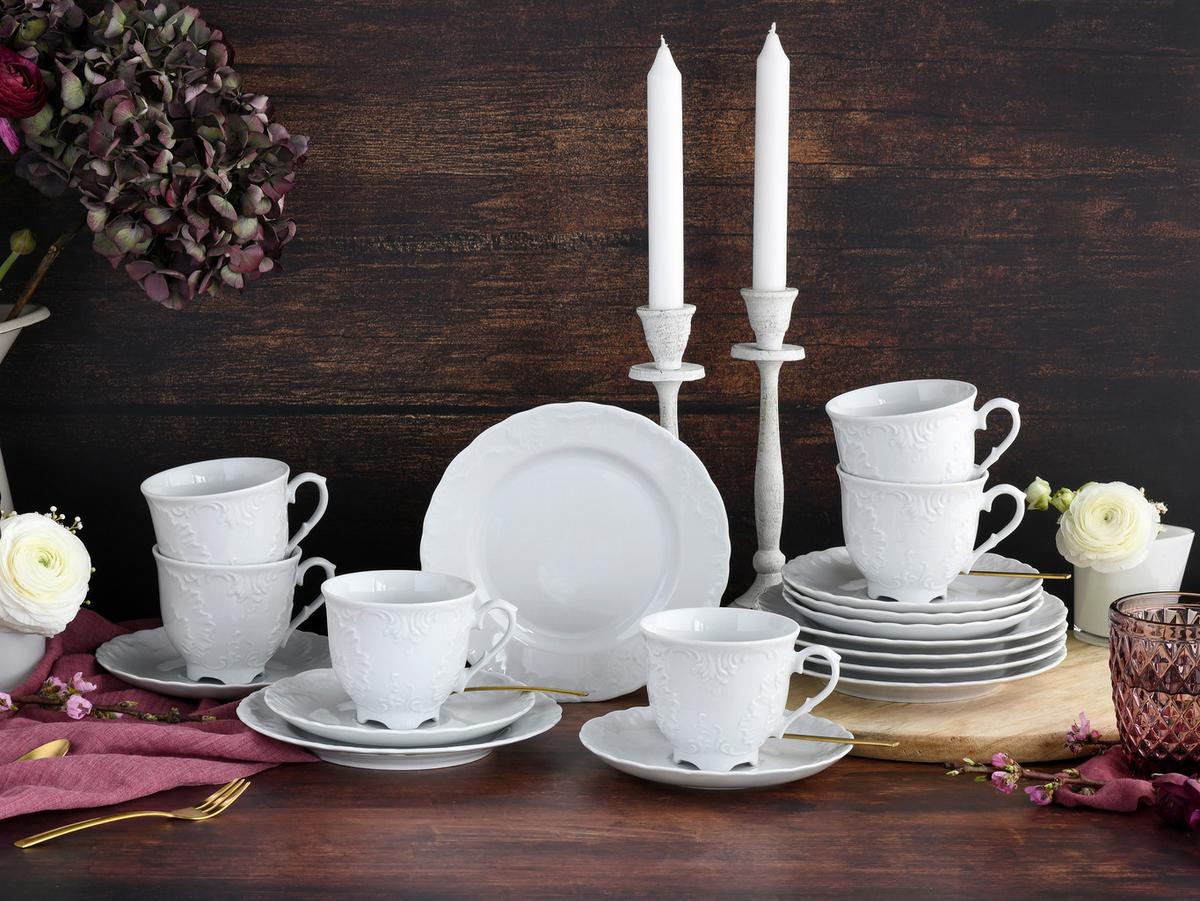 Kaffeeservice Rokoko Weiss Porzellan, 6 Pers., 18-teilig - Weiß, Basics, Keramik - Creatable