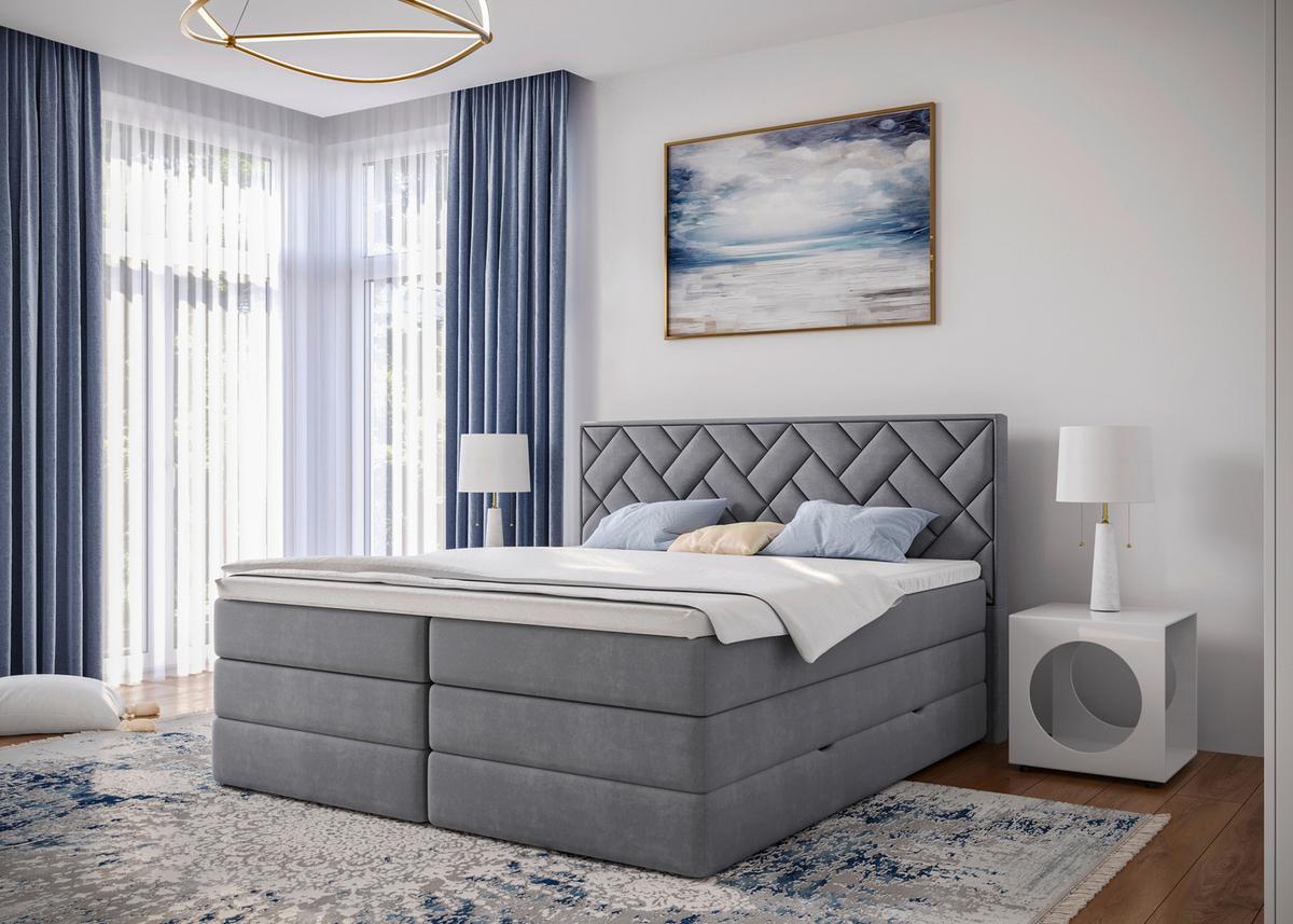 Boxspringbett Mit Topper & Bettkasten 140x200 Loreno - Silberfarben/Schwarz, MODERN, Holzwerkstoff/Textil (140/200cm) - MID.YOU