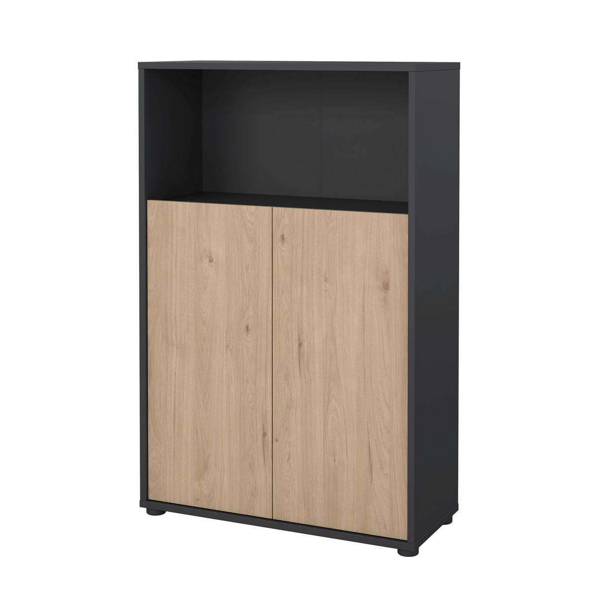 Highboard Sign Grau/Eichefarben, L: 79,6 cm - Eichefarben/Schwarz, MODERN, Holzwerkstoff (79,6/34,3/123,6cm) - MID.YOU