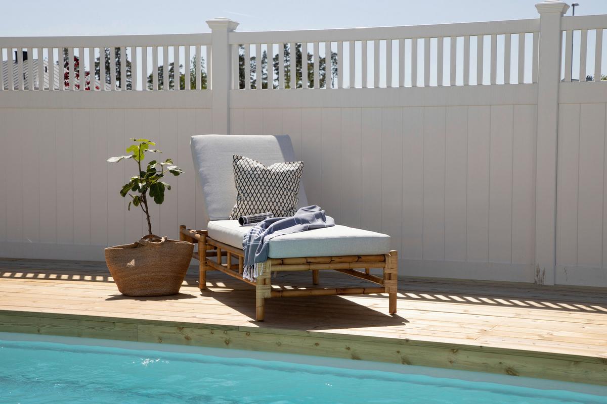 Sonnenliege Cane Bambus/Rattan/Textil +auflage - Hellbraun/Creme, KONVENTIONELL, Holz/Textil (80/35/210cm) - Gardenson