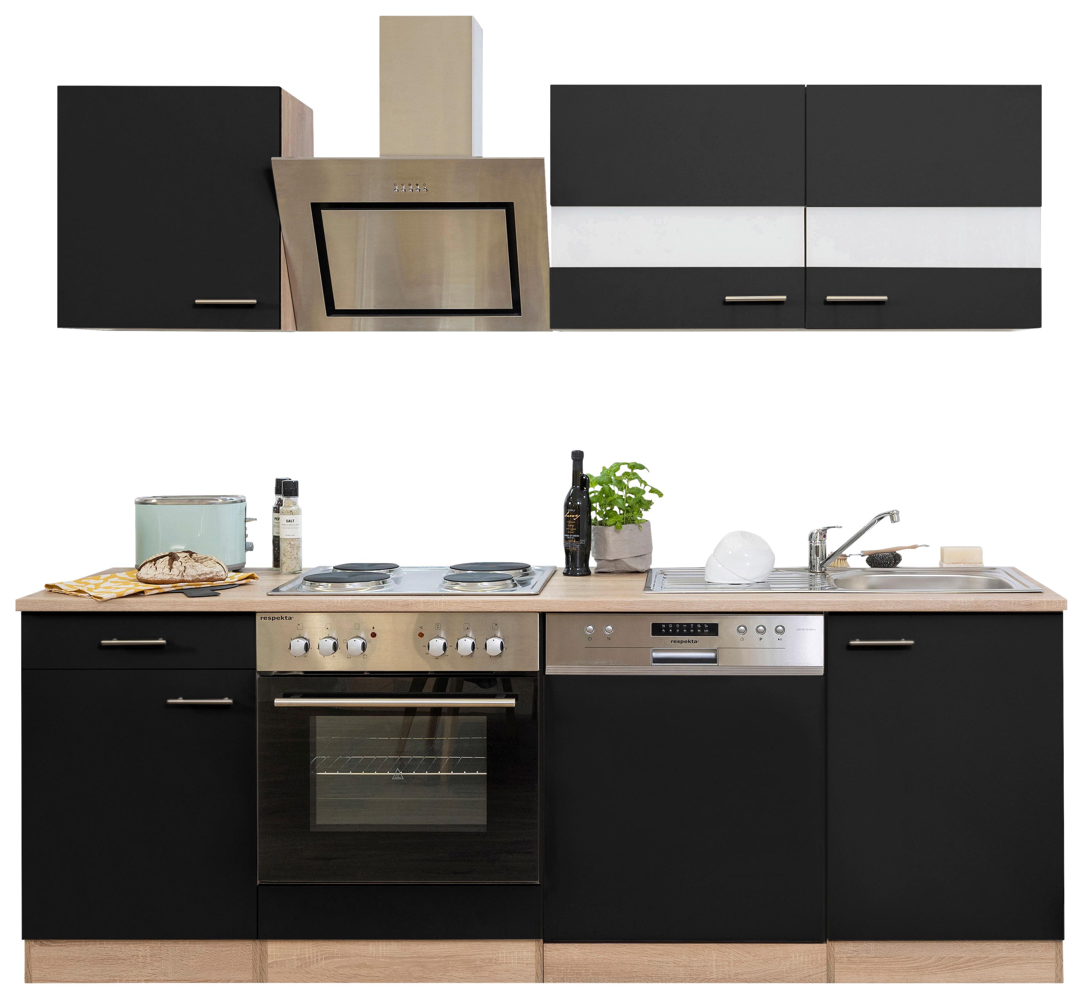 Küchenblock Merle Küchenblock 220 cm - Eichefarben/Schwarz, Basics, Holzwerkstoff (220cm) - Respekta