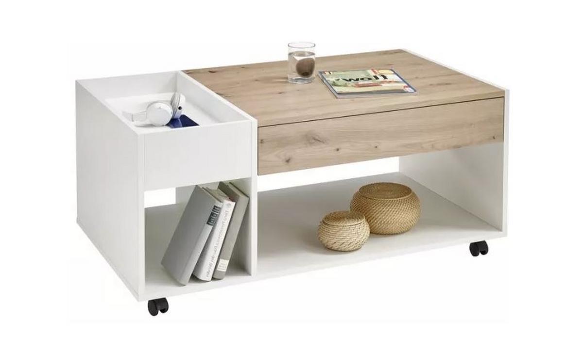 Konferenční stůl EMIL barvy dubu, bílý - bílá/barvy dubu, Basics, kompozitní dřevo (108/60/48cm) - MID.YOU