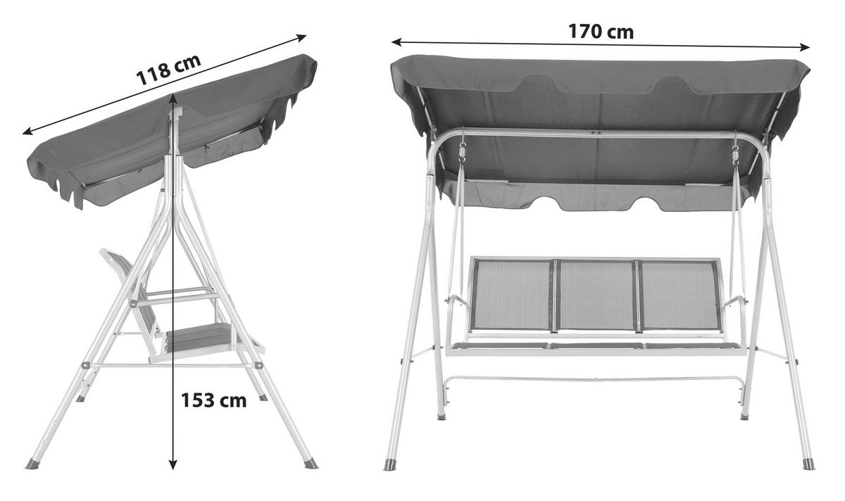 Hintágy Kerstin - sötétszürke, Modern, textil/fém (170/153/118cm) - Beldano