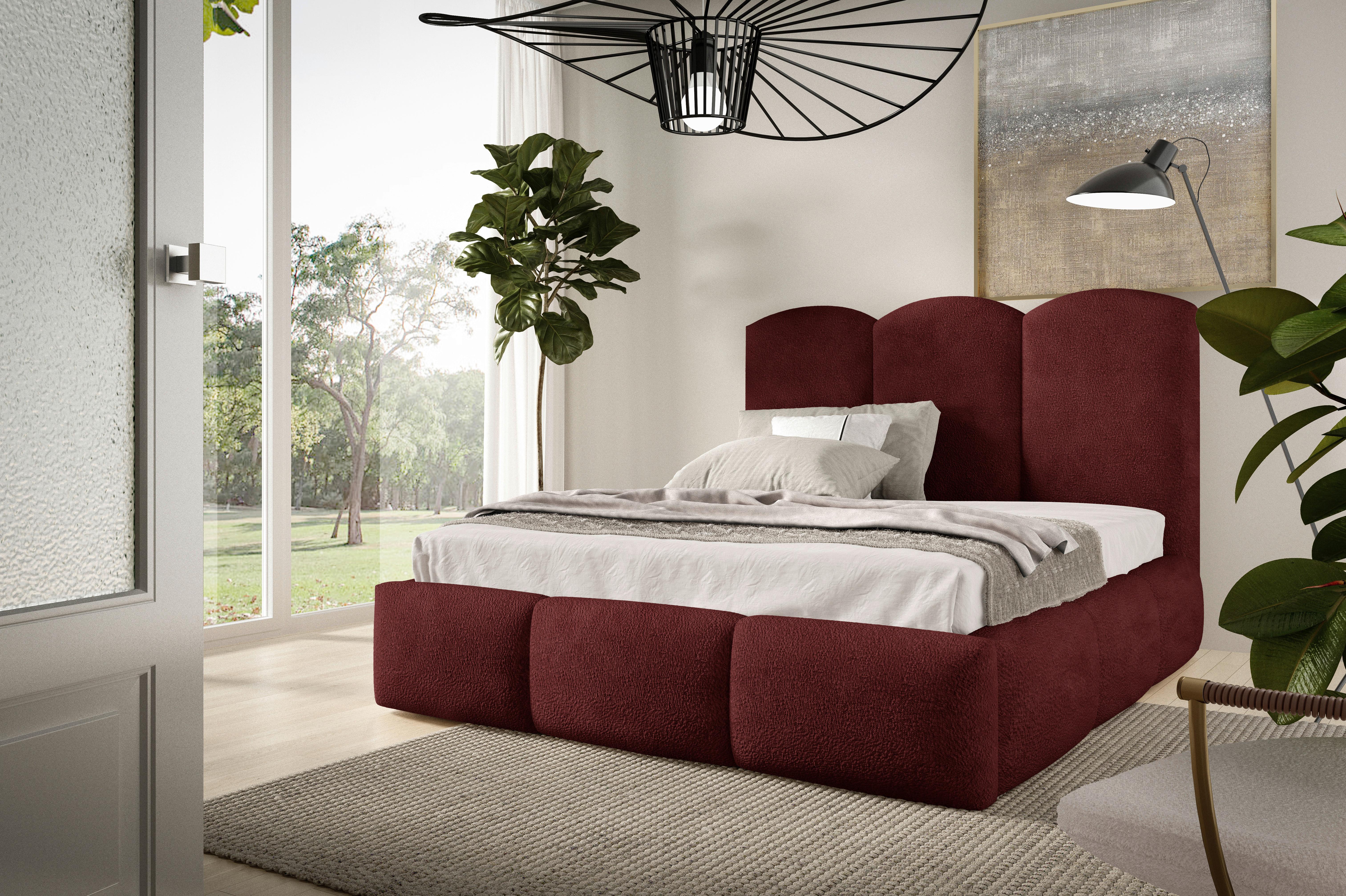 Polsterbett Bero Boucle Rot, Lf: 180x200 cm - Buchefarben/Schwarz, Trend, Holz/Textil (180/200cm)
