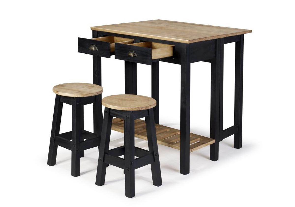 Barmöbel-set Sharona 3-tlg. Naturfarben/schwarz Echtholz - Schwarz/Naturfarben, Natur, Holz (80/30/84/51/72/30cm) - Livetastic
