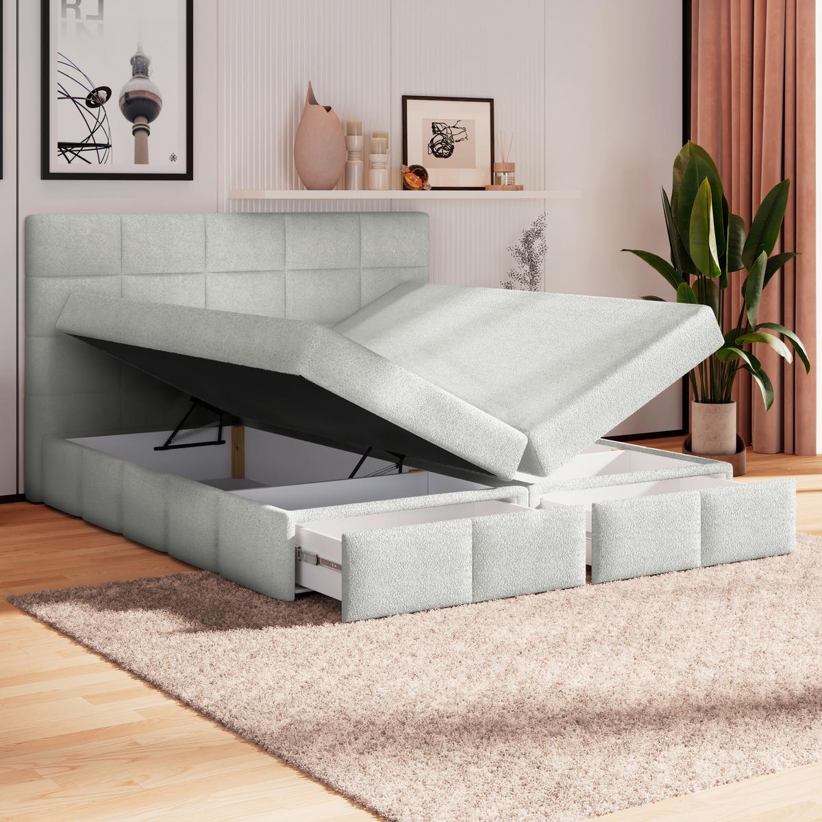 Polsterbett Alba Boucle Hellgrau, 160x200 cm - Hellgrau/Schwarz, Trend, Textil (160/200cm)