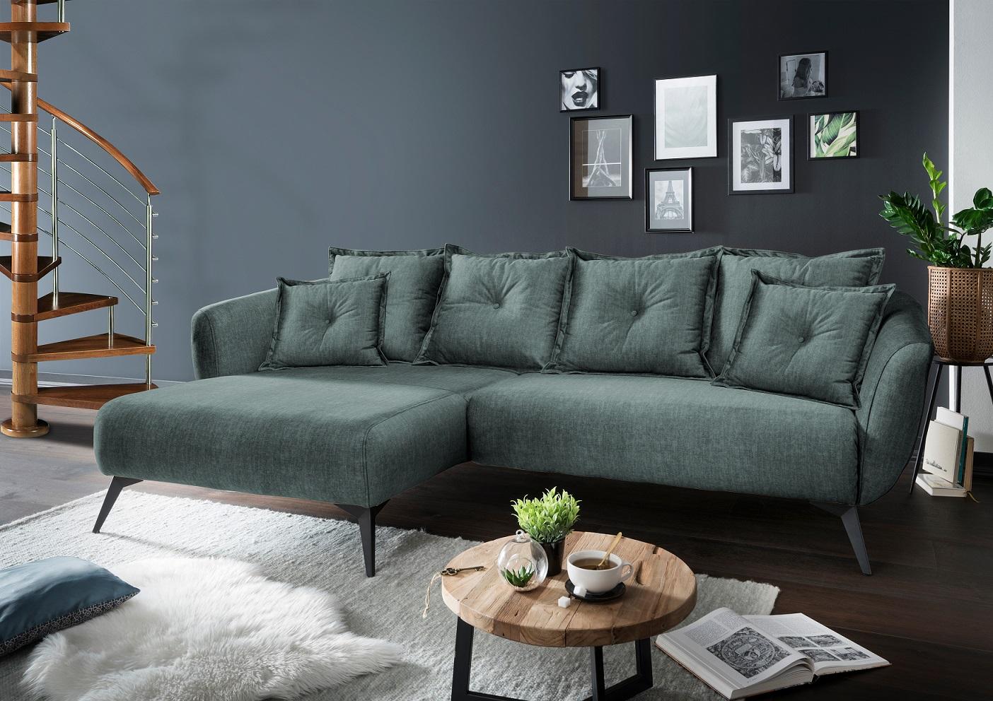 Ecksofa Baggio Mit Kissen Textil Koralle - Blau/Schwarz, MODERN, Holz/Textil (162/277cm) - Livetastic