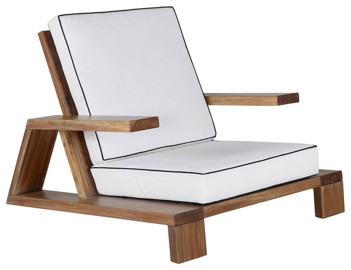Loungesessel Daria - Weiß/Akaziefarben, KONVENTIONELL, Holz (100/70/92cm) - Gardenson