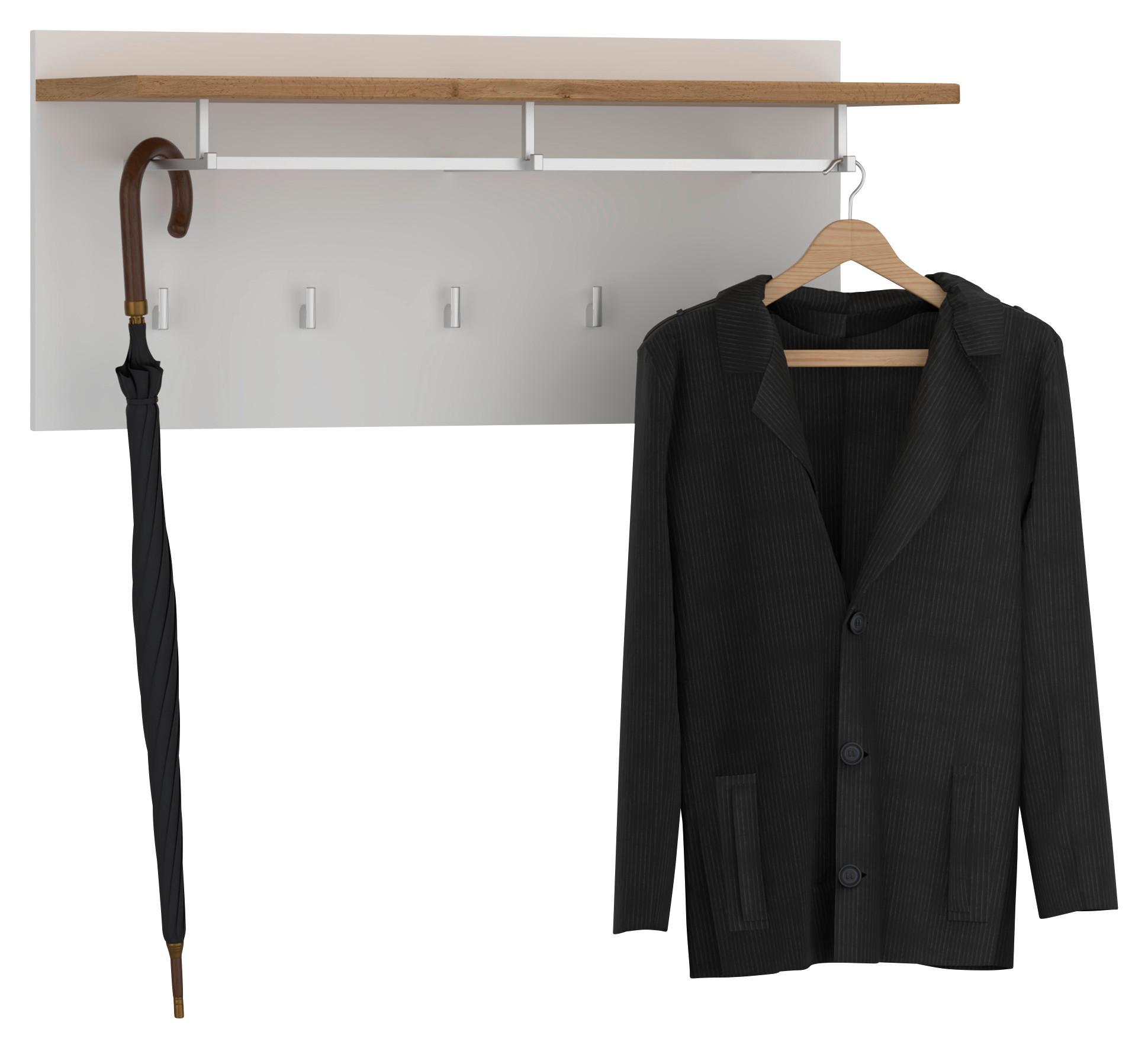Garderobenpaneel Hola Weiß/ Eiche Wotan B: 90 cm - Eiche Wotan/Weiß, Trend, Holzwerkstoff (90/40,5/30cm)