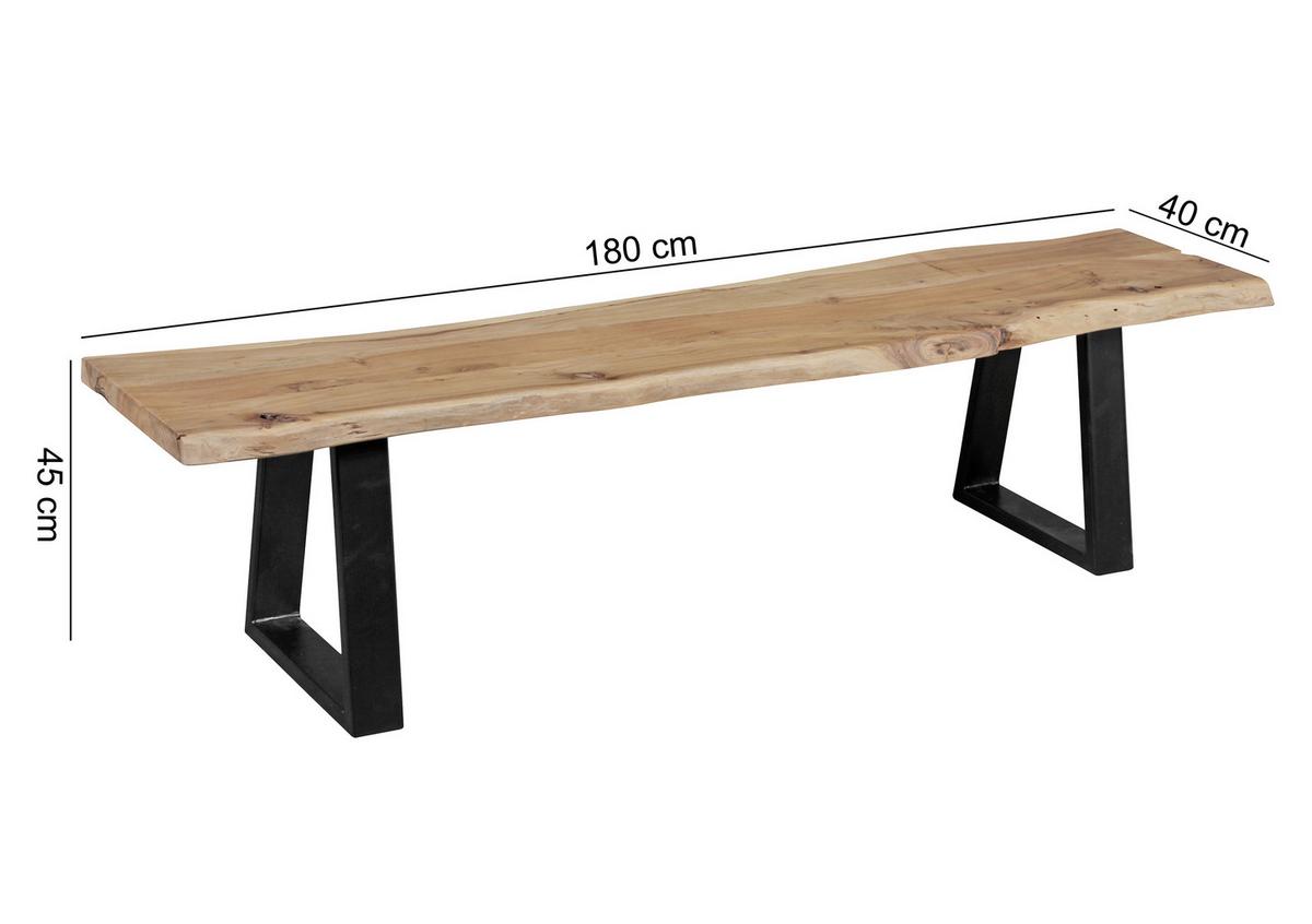 Lavice z masivního dřeva Gaya š: ca. 180cm - černá/barvy akácie, Design, kov/dřevo (180/45/40cm) - MID.YOU