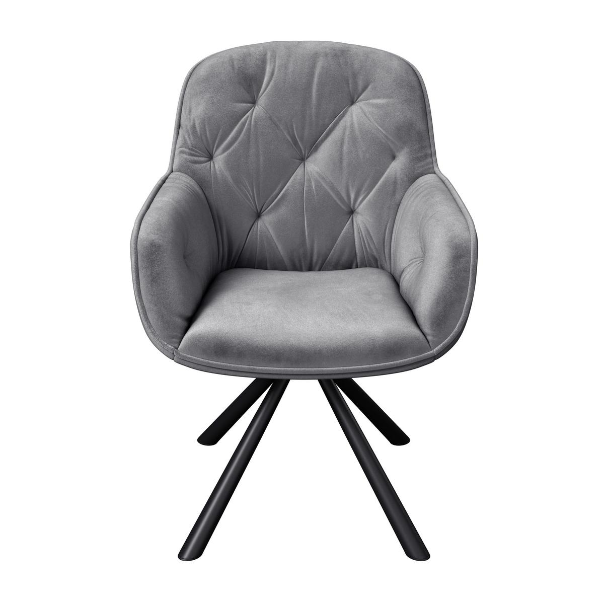 Armlehnstuhl Silvi Samt Grau 360° drehbar - Schwarz/Grau, KONVENTIONELL, Textil/Metall (62/85/62cm)