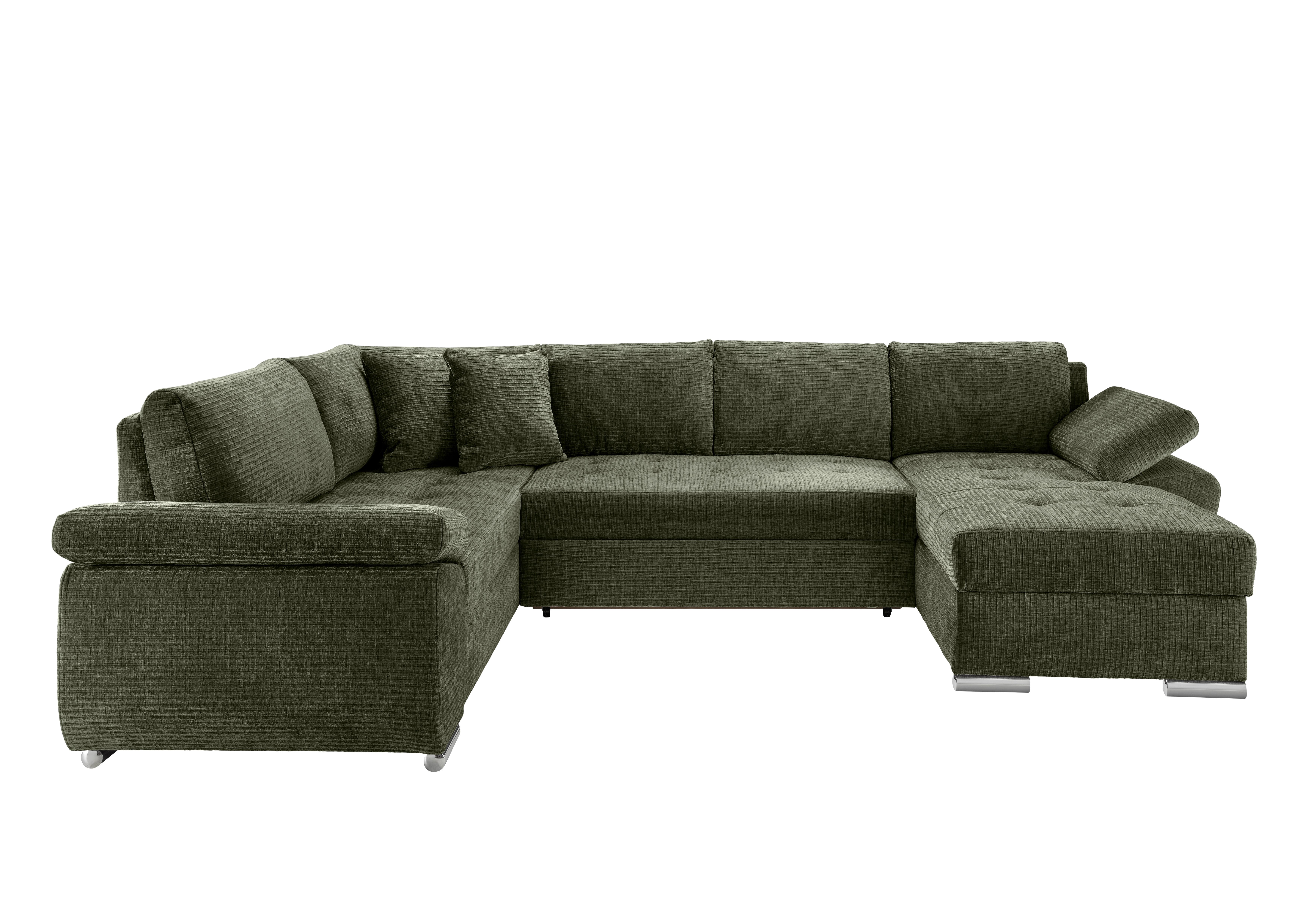 Wohnlandschaft Terana Olivgrün mit Schlaffunktion, Mikrofaser - Chromfarben/Olivgrün, KONVENTIONELL, Textil (219/305/157cm) - Livetastic