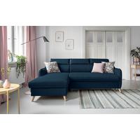 Rozkládací sedačka Simone, levé provedení - přírodní barvy/tmavě modrá, Moderní, dřevo/textil (228/82/95/162cm)
