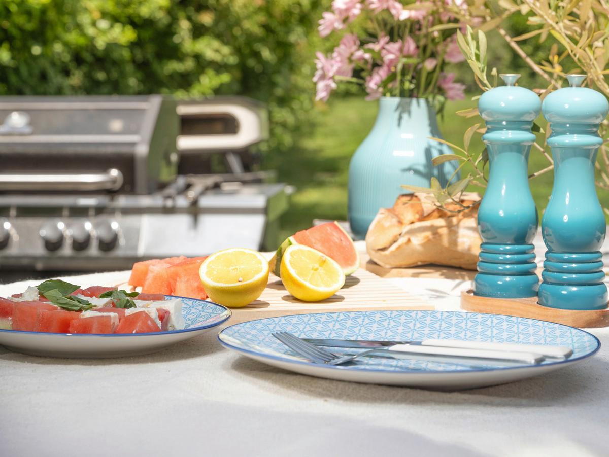 Kombiservice, 16-Teilig für 4 Personen, Steinzeug - Weiß/Hellblau, Basics, Keramik - Creatable