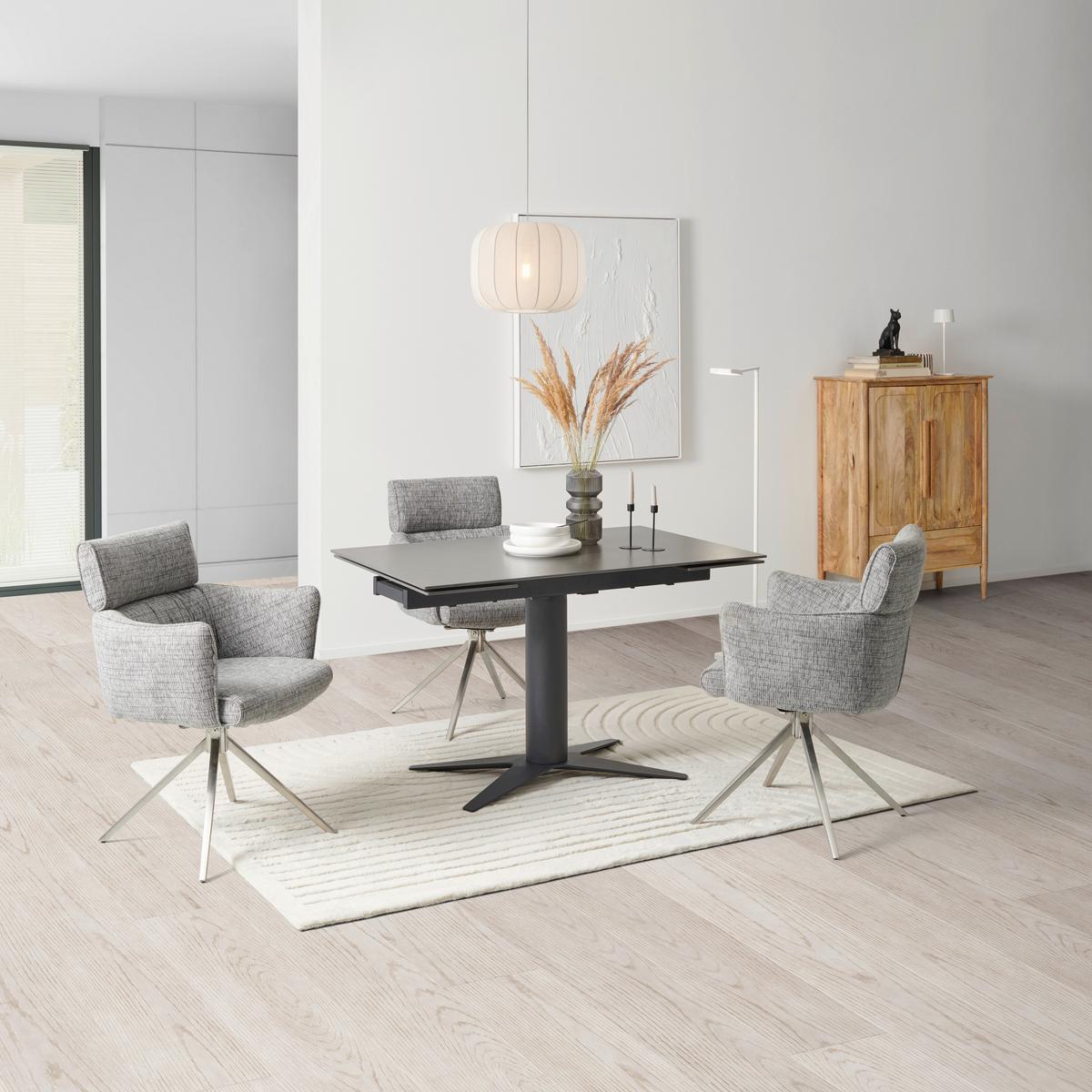 Armlehnstuhl Bathia Grau, Sitzfl. 360° drehbar - Edelstahlfarben/Grau, KONVENTIONELL, Textil/Metall (61/89/63cm) - Livetastic