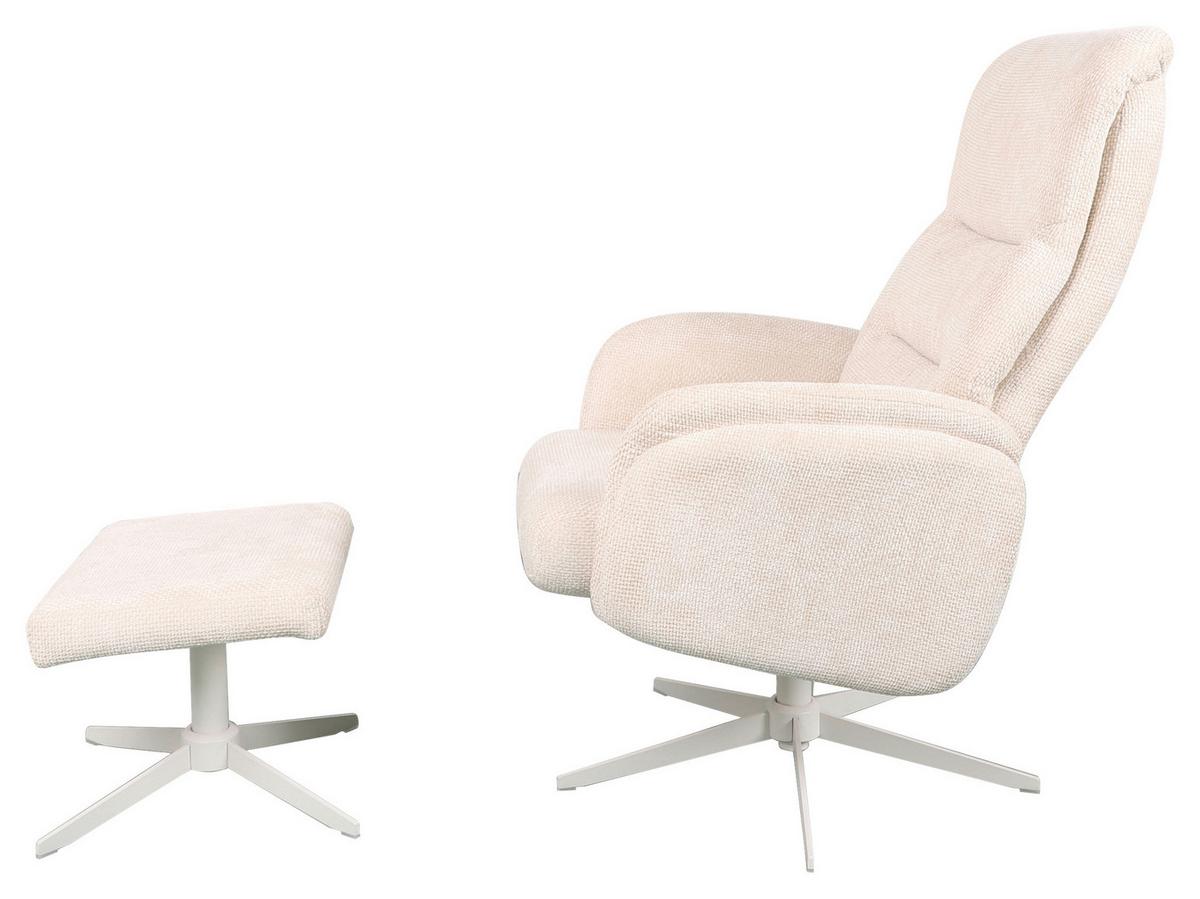 Relaxační křeslo STAR, krémová žinylka, s taburetem - bílá/krémová, Moderní, kov/textil (72/107-95/86-110cm) - Mömax