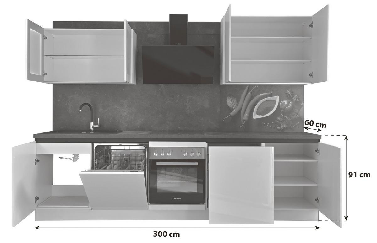Küchenzeile Star Mit Geräten 300 Cm Weiß/anthrazit - Weiß Hochglanz, Basics, Holzwerkstoff (300cm) - Express