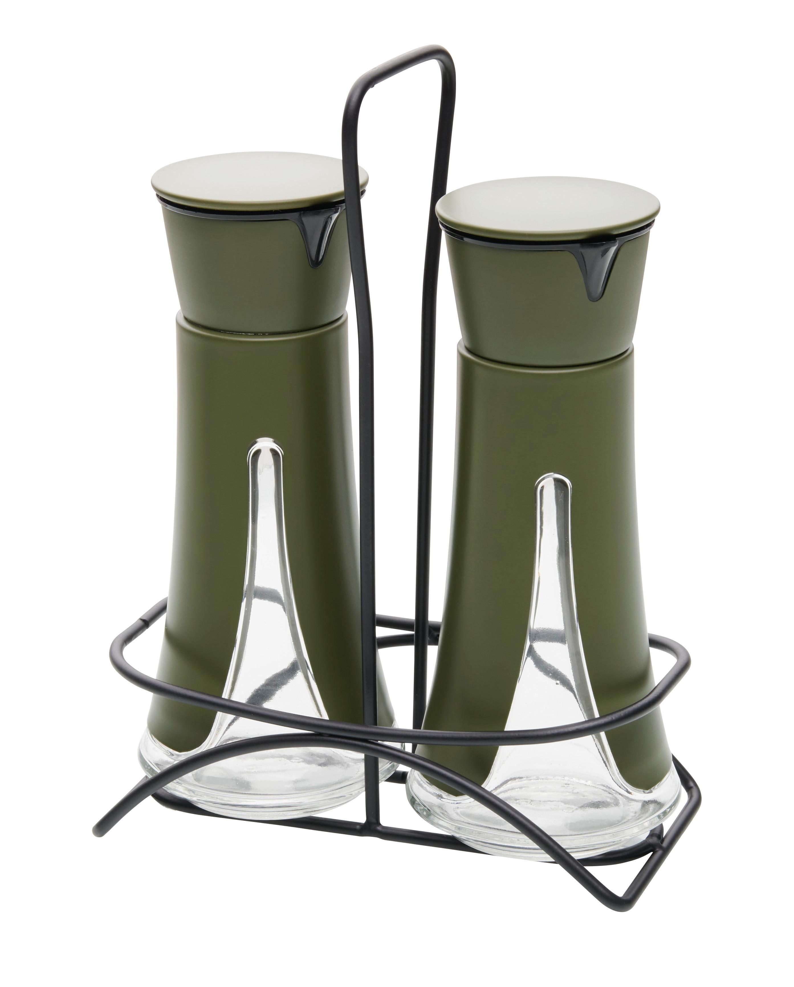 Stolová Sada Na Dochucovadlá Oil Green, 3-Dielna - olivovozelená, Moderný, kov/plast (16,5/22,5/8,5cm) - Premium Living
