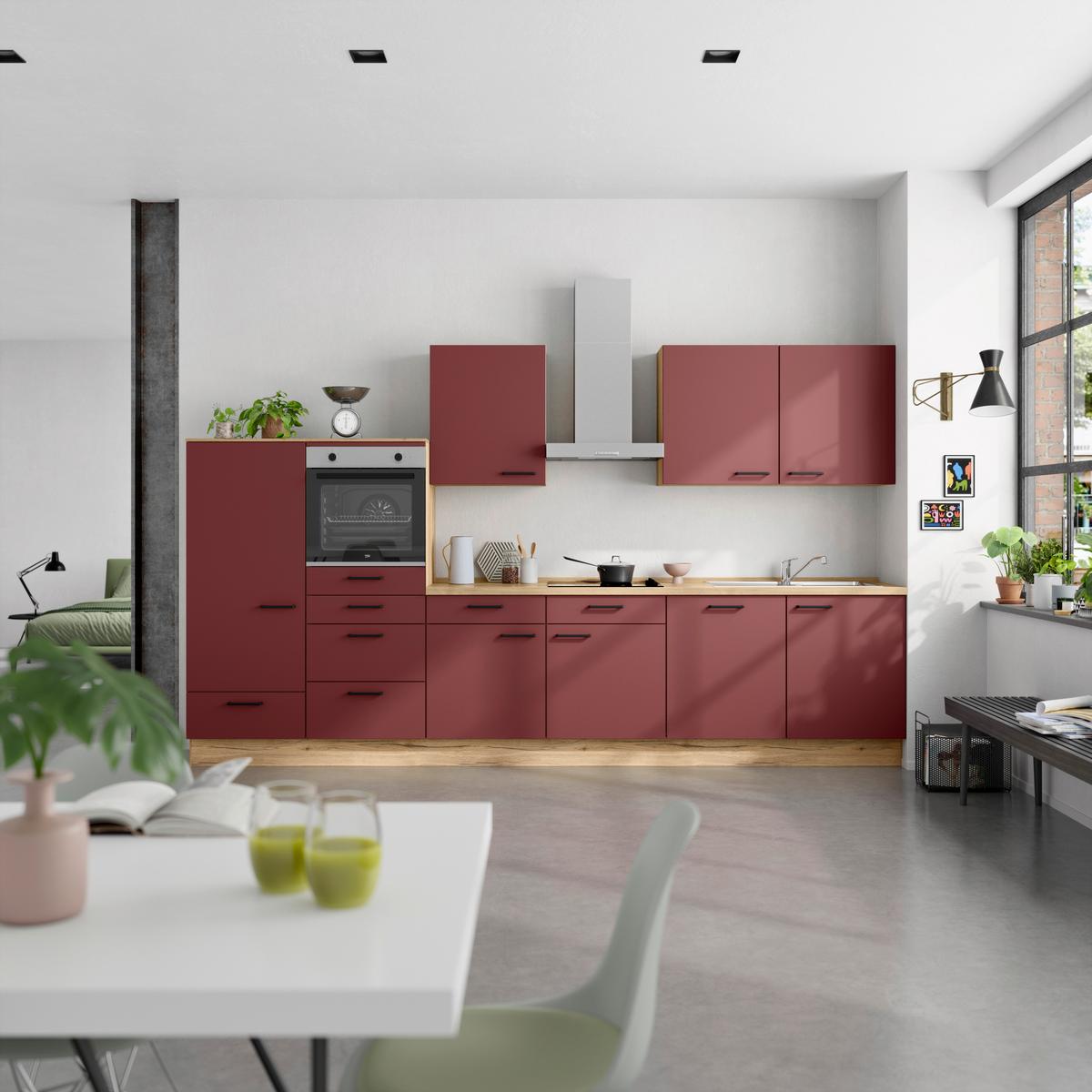 Küchenleerblock Easytouch Low-Line, L12 Links - Eichefarben/Rot, MODERN, Holzwerkstoff (360cm) - Nobilia